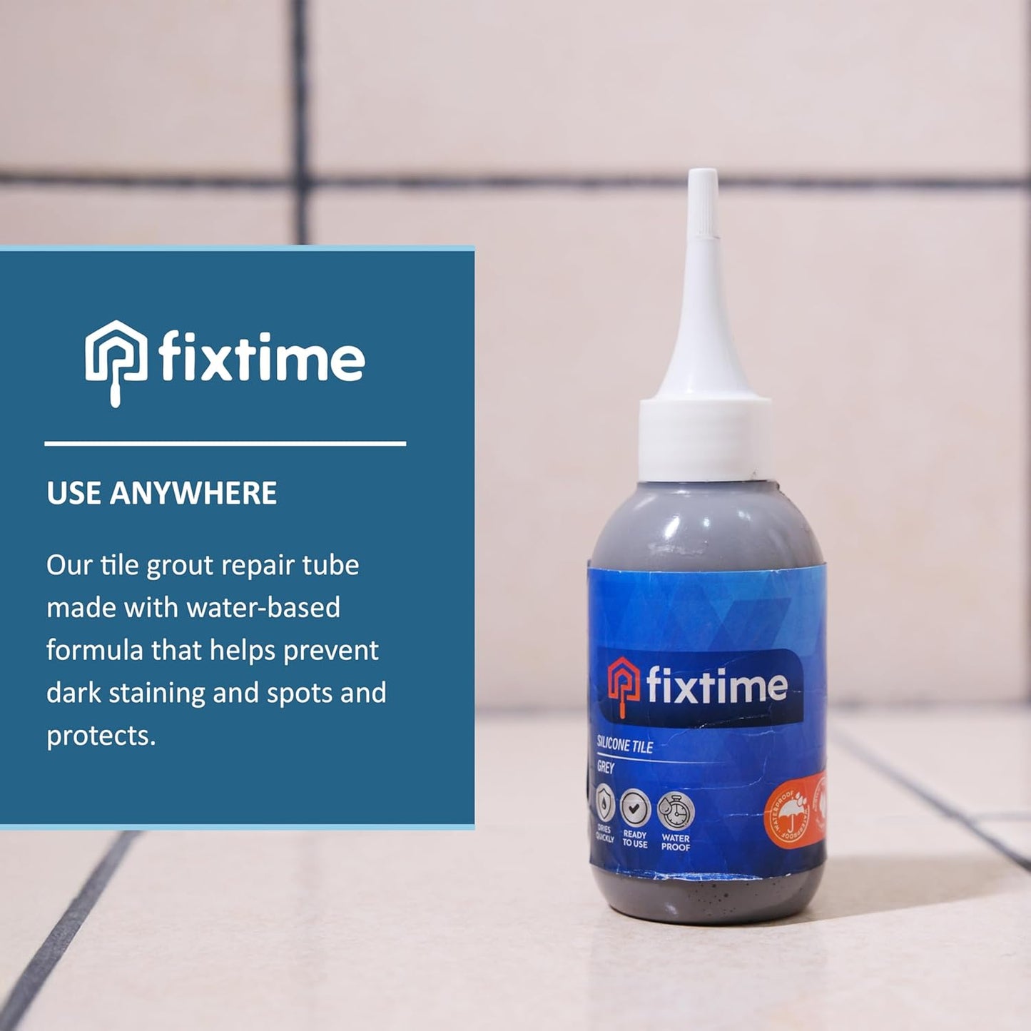 Silicone Tile Repair Kit – Premixed Fast-Drying Gray Caulk, Filler, and Sealer for Cracked Bathroom, Kitchen, and Floor Tiles (225g / 8 oz)