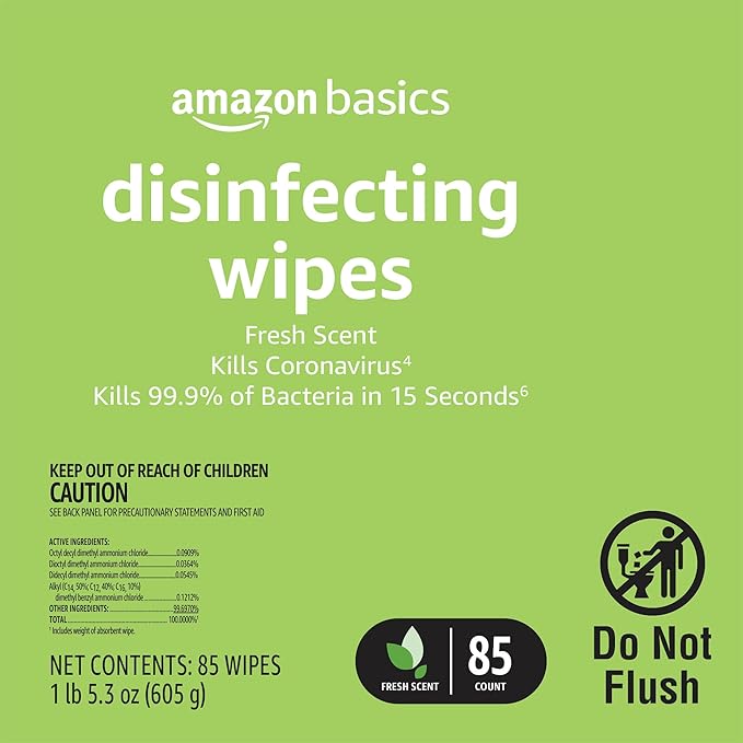 Amazon Basics Disinfecting Wipes, Lemon & Fresh Scent, Sanitizes/Cleans/Disinfects/Deodorizes, 255 Count (3 Packs of 85)