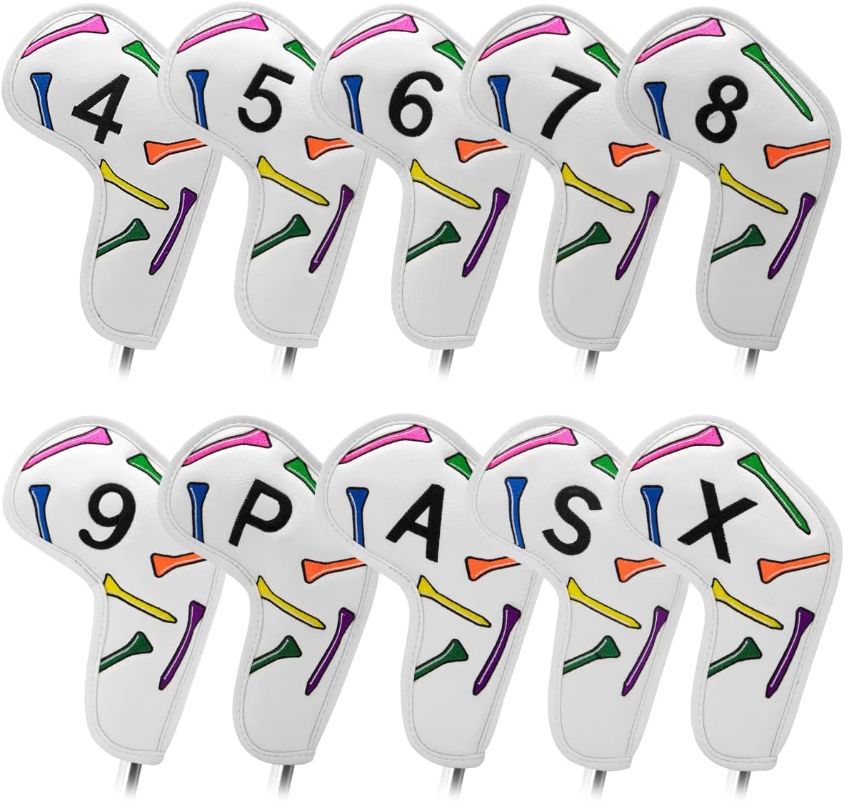 Golf Iron Head Covers 9/10pcs Leather Golf Club Covers for Iron with Magic Tape Fit Most Brand(Colorful Tee/10pcs)