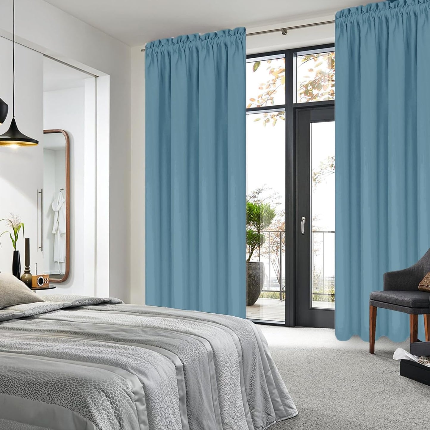 DWCN Blackout Curtains for Living Room Thermal Insulated, Energy Saving & Noise Reducing Bedroom Curtains, Stone Blue, W 42x L 72 Inch, Set of 2 Rod Pocket Curtain Panels