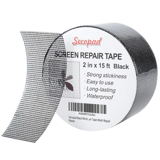 Black Window Screen Repair Tape, 2 in X 15 FT (180IN) Screen Repair Kit for Windows or Doors, Strong Adhesive Screen Patch Fiberglass Screen Tape Mesh Repair