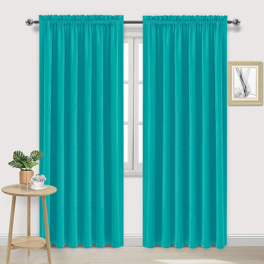 DWCN Blackout Curtains for Living Room Thermal Insulated, Energy Saving & Noise Reducing Bedroom Curtains, Peacock Blue, W 60x L 84 Inch, Set of 2 Rod Pocket Curtain Panels