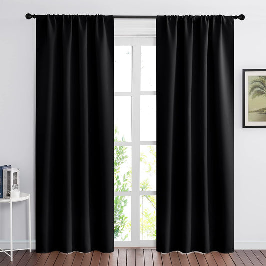 RYB HOME Blackout Curtains for Living Room, Large Window Shades for Bay Window Dining Parlor Bedroom Patio Door, Wide 34 x Long 80 inches, Black, 2 Panels