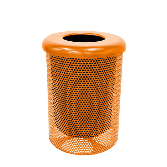 COATEDOUTDOORFURNITURE RFT-P-ORG Heavy Duty Round Trash Receptacle with Flat Top, Liner Included, 32 Gallon, Orange, Made in America