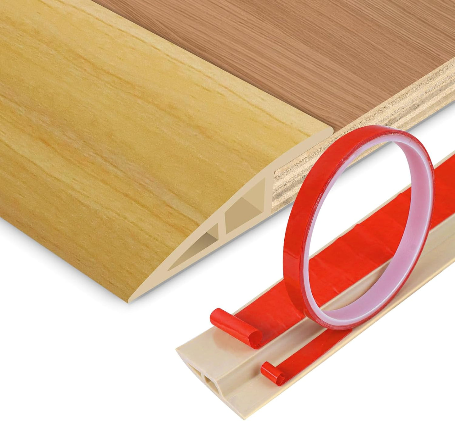 Floor Transition Strip Vinyl Door Threshold Ramp Self Adhesive Carpet Edging Strip Doorway Edge Trim, Overlap Edge Reducer for Laminate Carpet, Floor, Tile (Raw Wood Grain, 2/5" to 3/5", 3.3Ft)