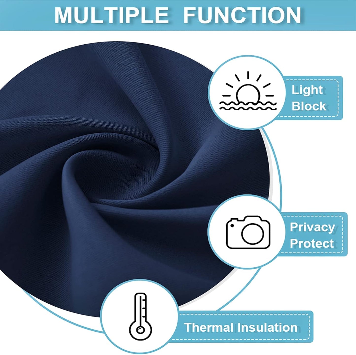 RYB HOME Blackout Curtains for Bedroom - Light Block Insulating Privacy Solar Curtain Set for Kitchen Living Room Home Theater Basement, 42 x 45 per Panel, Navy Blue, 2 Pcs