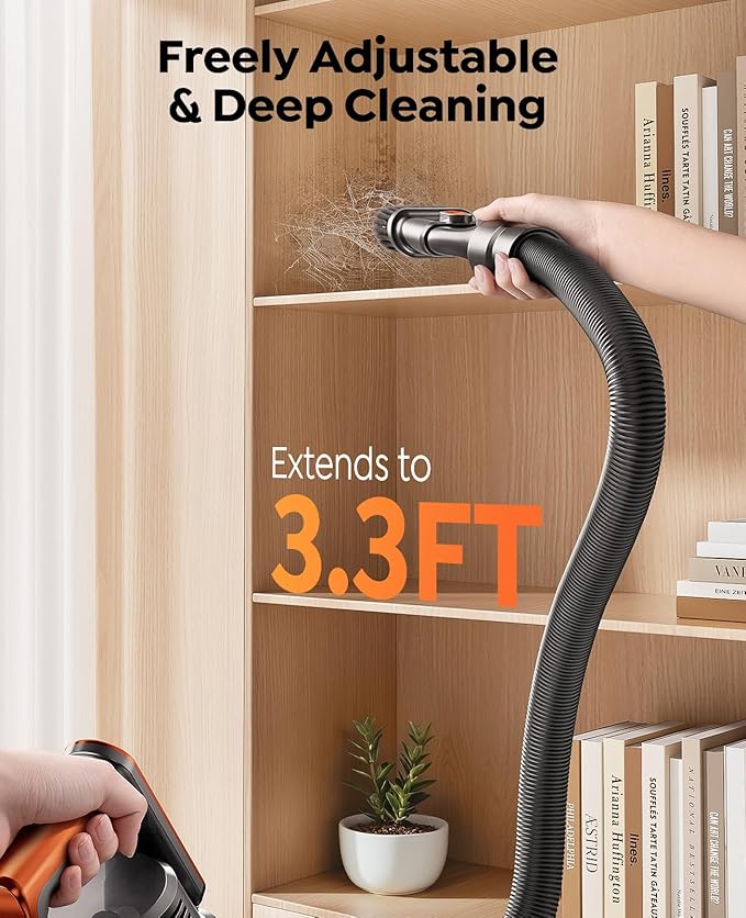 Fieety Cordless Vacuum Cleaner, 600W/50KPa/65Min Runtime Stick Vacuum with 3.3Ft Hose, Wall Mount Charging, Auto Mode, Touchscreen, Self-Standing Vacuum Cleaner for Home/Pet Hair/Carpet/Car, Fragrance
