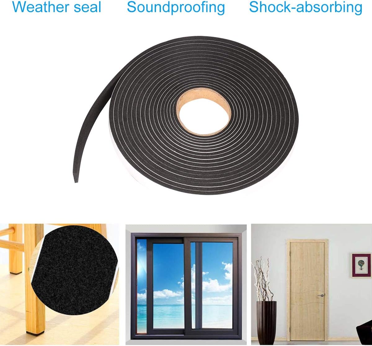 Foam Seal Tape 26 Feet Long, 1/2 Inch Wide x 1/8 Inch High Density Foam Strip Weather Stripping for Door and Window Insulation
