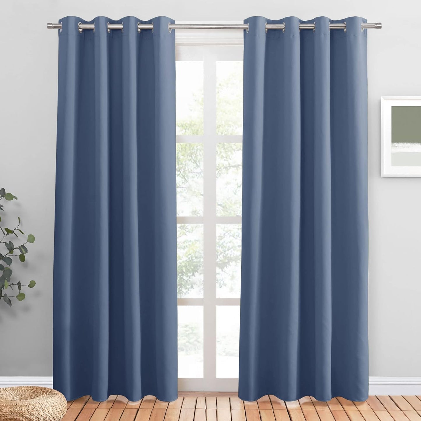 PONY DANCE Blue Haze Blackout Curtains - Thermal Isulated Room Darkening Drapes for Bedroom/Living Room, Set of 2 Curtain Panels, 55 x 80 inch