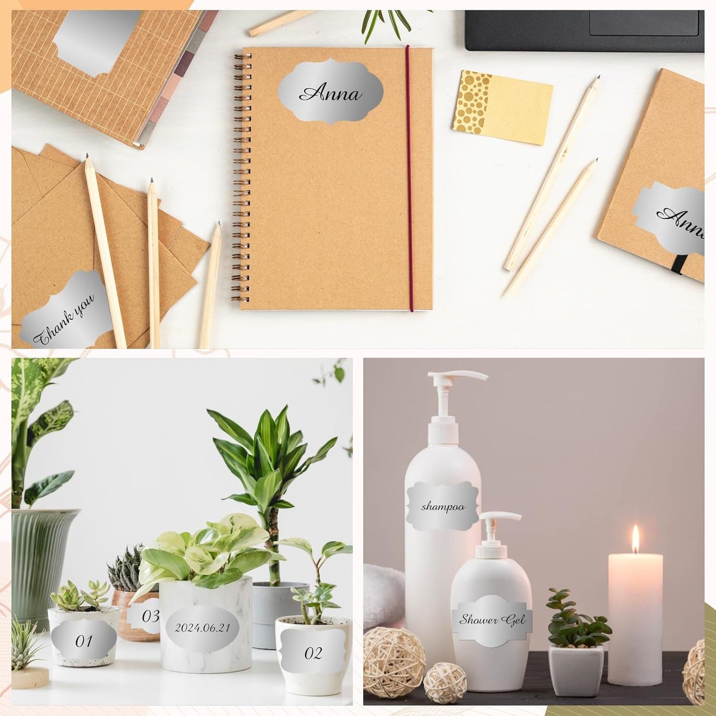 Silver Labels Stickers, 250 PCS 3" x 2" Fancy Shape Stickers Labels for Storage Box or Food Jars Holiday Present Stickers Christmas Gift Tags Stickers