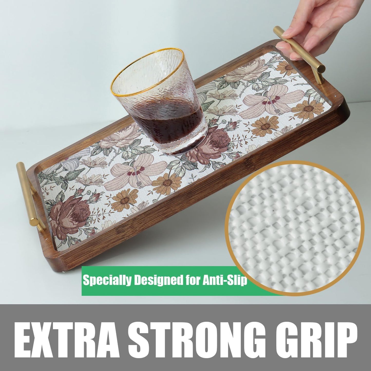 Floral Drawer Shelf Liners, 16IN x 10FT Non Adhesive and Strong Non-Slip Cabinet Drawer Shelf Liners for Kitchen Wire Fridge, Waterproof Shelf Liner,Easy to Clean