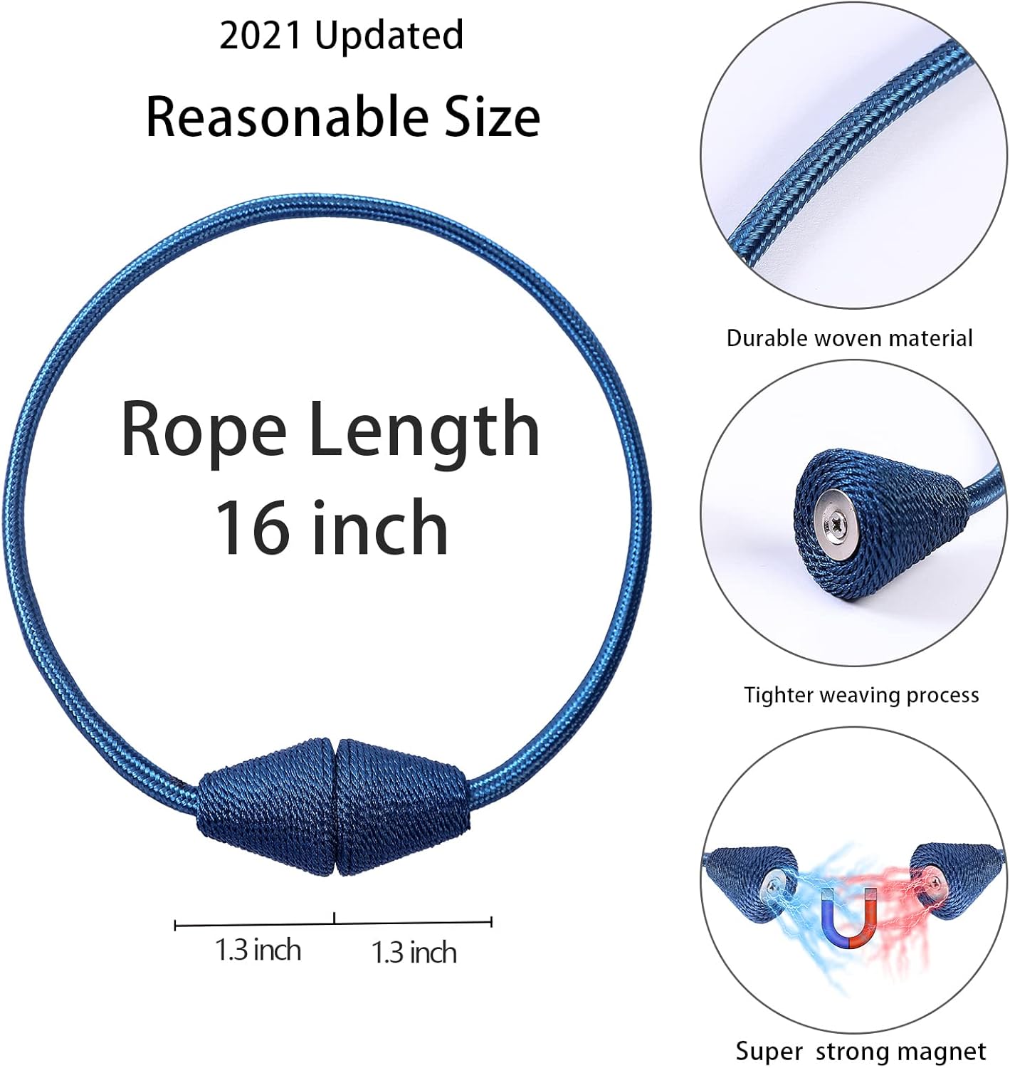 2 PCS Magnetic Curtain Tiebacks, European Style Convenient Drape Tie Backs Holdbacks for Thin or Thick Home & Office Window Draperies, No Tools Required-Light Blue