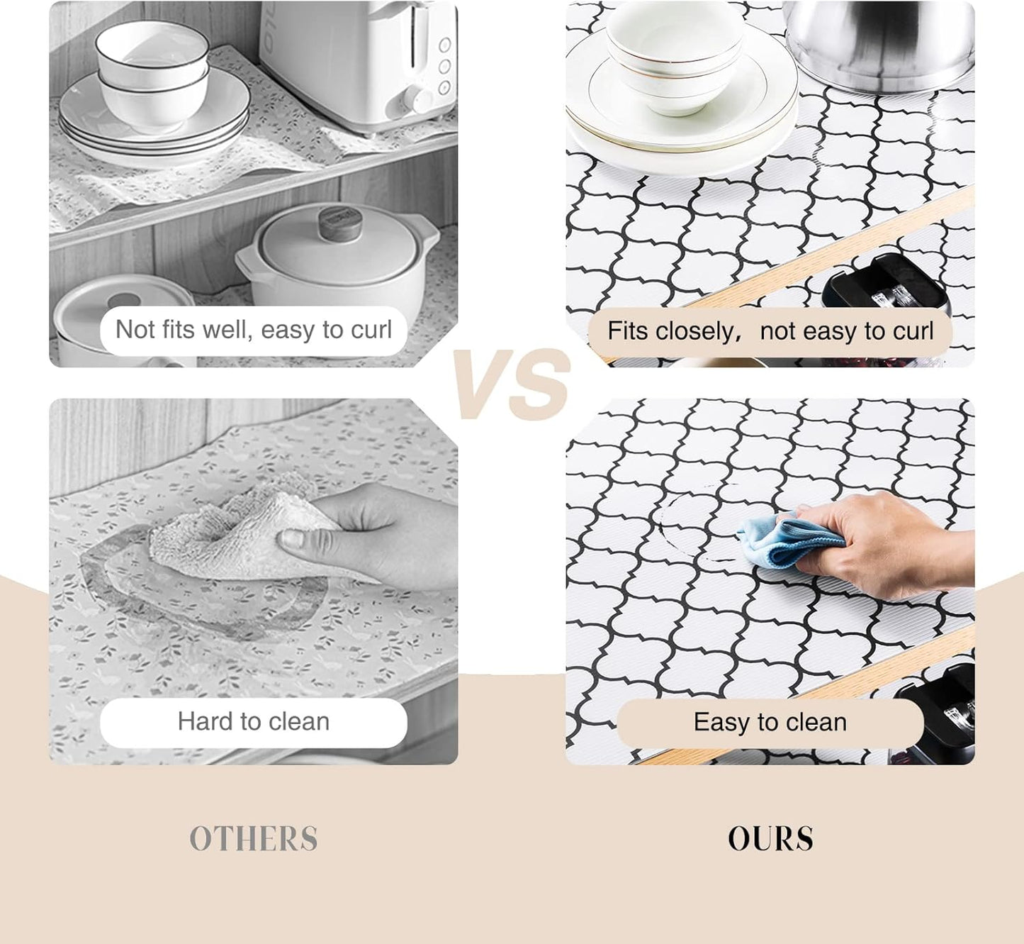 Glotoch 2 Rolls Non Adhesive Shelf Liners for Kitchen Cabinets, Waterprrof Drawer Liners for Kitchen, Non Slip Cabinet Liners for Shelves/Dresser/Fridge/Bathroom, 12" x 20 FT, White