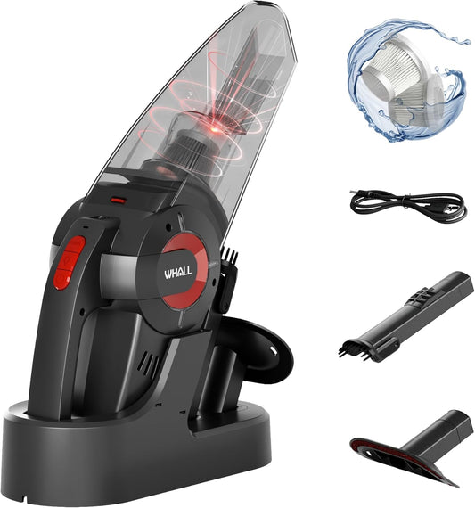 whall Handheld Cordless Car Vacuums, Wet and Dry Use 9000Pa Strong Suction Vacuums, Rechargeable Portable Vacuum Cleaner with LED, Charging Dock, Lightweight Mini Vacuum for Car, Home and Office, Red