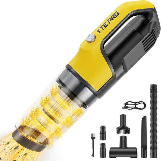 Handheld Vacuum Cordless 1.1 Pounds Car Vac 10000PA Hand Held Vacuums 4-in-1 Hand Vac Cordless Rechargeable HEPA Filter Large Capacity Dust Cup for Car Office Home Pets Hair (Yellow)