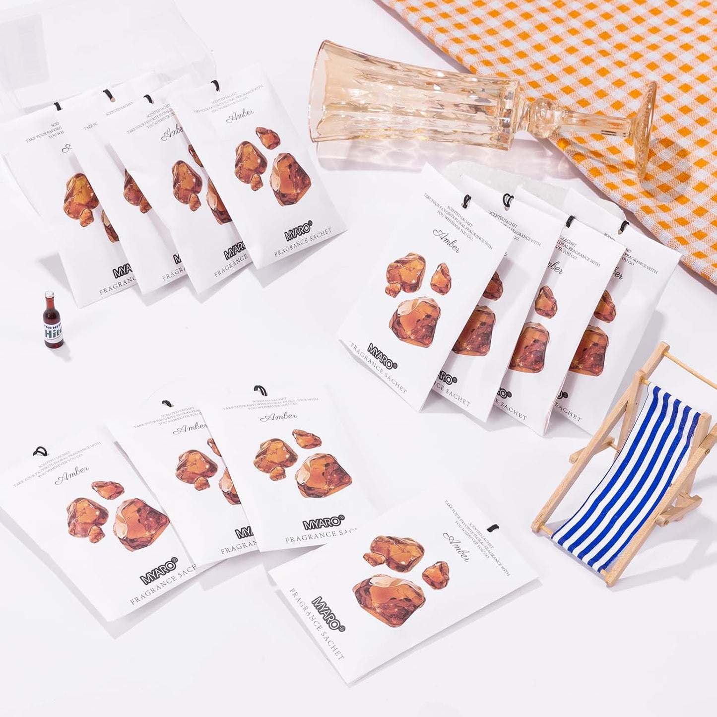 MYARO 12 Packs Amber Scented Sachets for Drawer and Closet, Long-Lasting Closet Sachet Bags Drawer deodorizers Fresh Scents, Home Fragrance for Lover