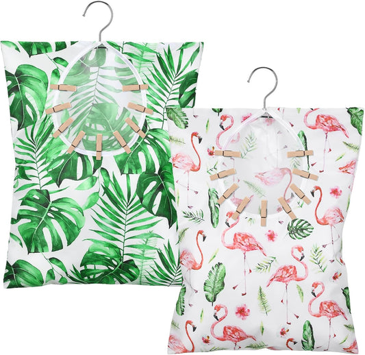 Woanger 2 Pcs Clothes Pin Bag Clothespin Holder 15 x 11 in to Hang on Line Clothes Pin Hanging Bag for Clothesline Outdoor Storage Organizer Basket with Large Opening(Elegant Style)