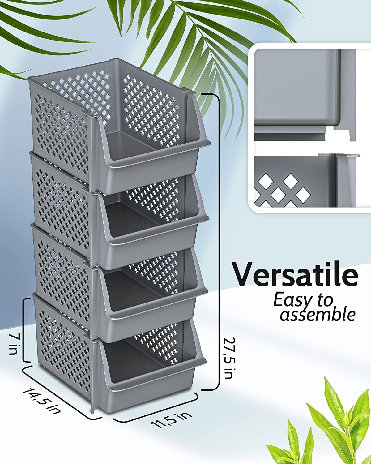 Skywin Plastic Stackable Storage Bins for Pantry - Stackable Bins for Organizing Food, Kitchen, and Bathroom Essentials (Grey - 50 Pack)