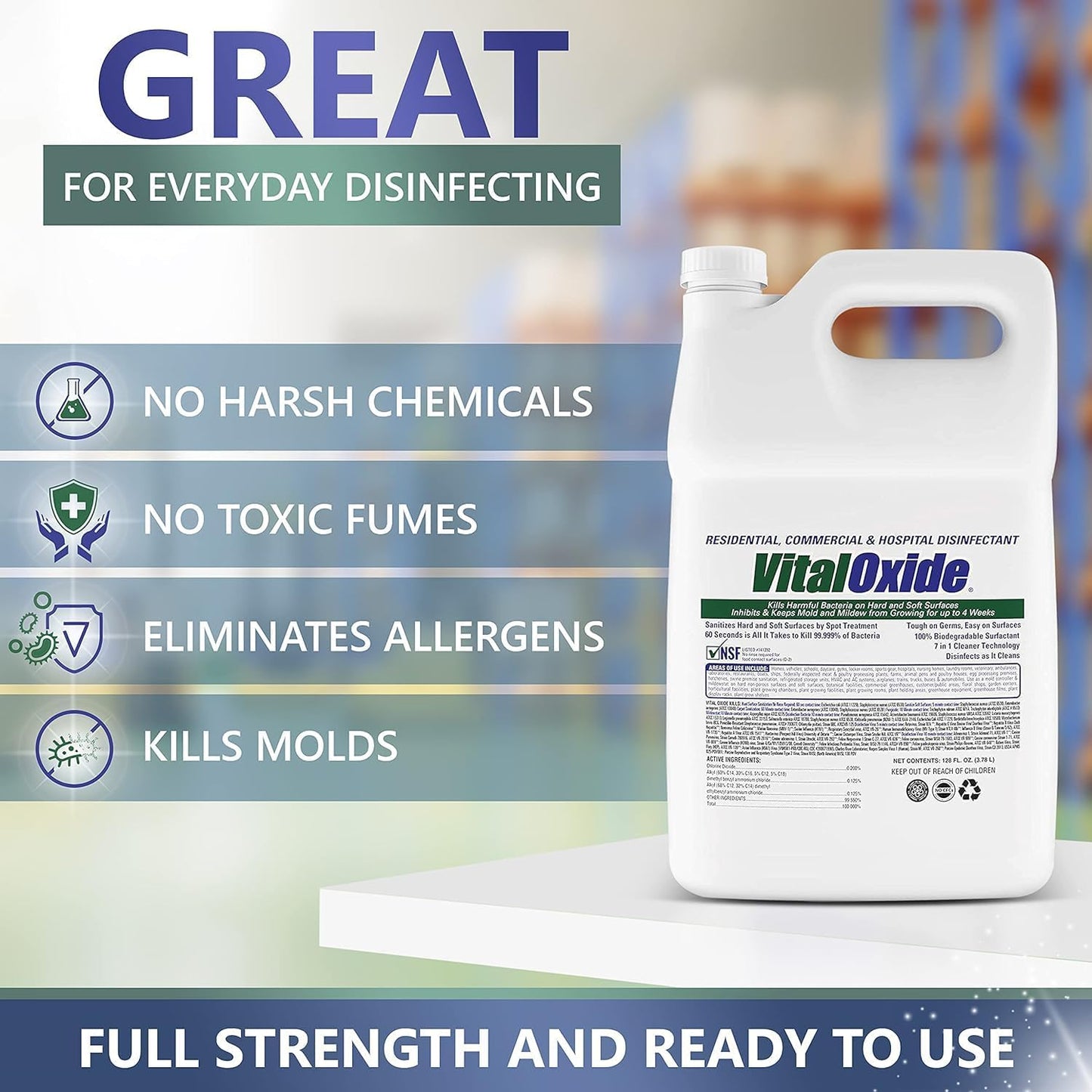 Vital Oxide Disinfectant, Deodorizer, Cleaner, Food-Contact Sanitizer, Virucide – (EPA registration #82972-1) – Kills Mold & Mildew, Eliminates Odors-1 Gallon