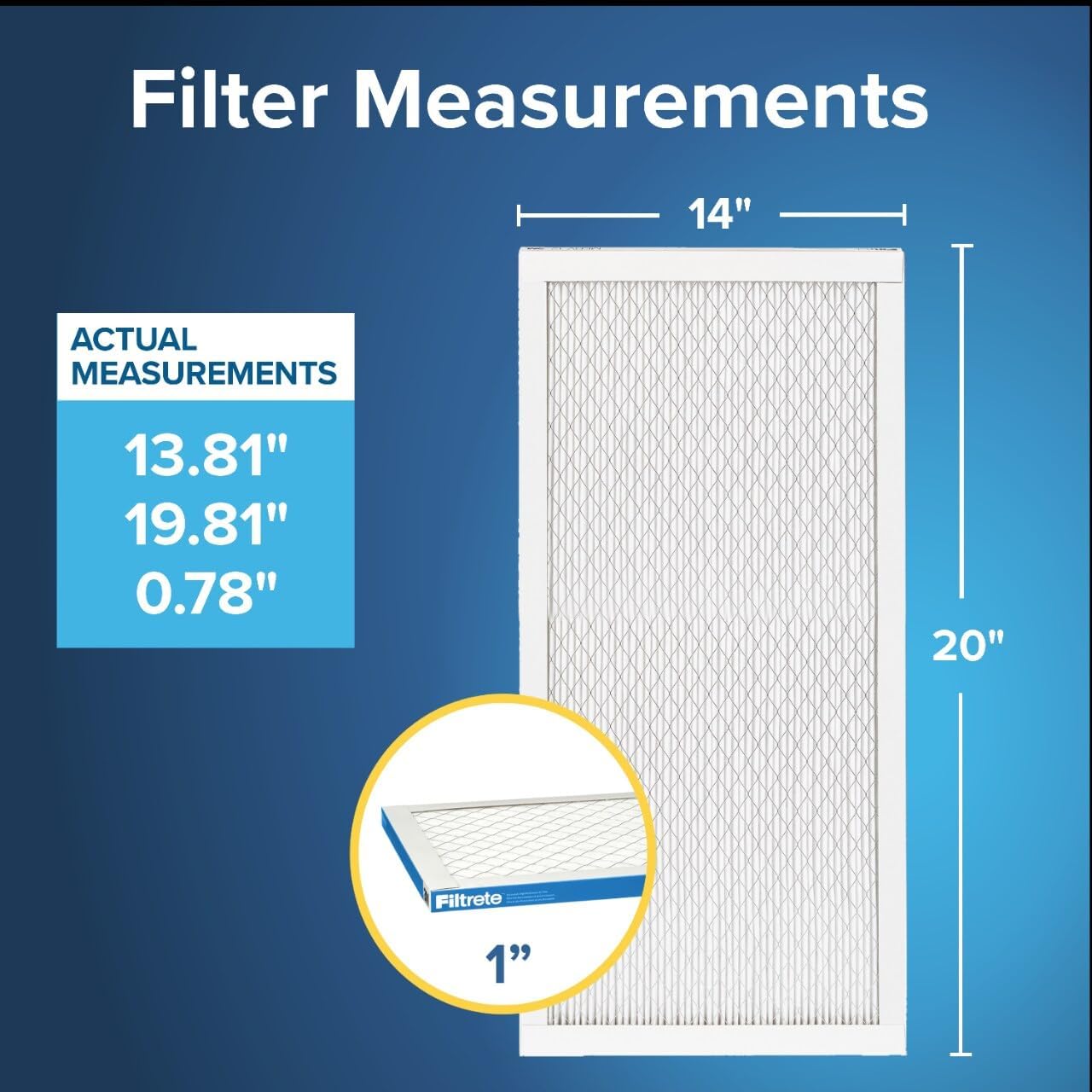 Filtrete 14x20x1 AC Furnace Air Filter, MERV 13, MPR 1900, Premium Allergen, Bacteria & Virus Filter, 3-Month Pleated 1-Inch Electrostatic Air Cleaning Filter, 6-Pack (Actual Size 13.81x19.81x0.78 in)