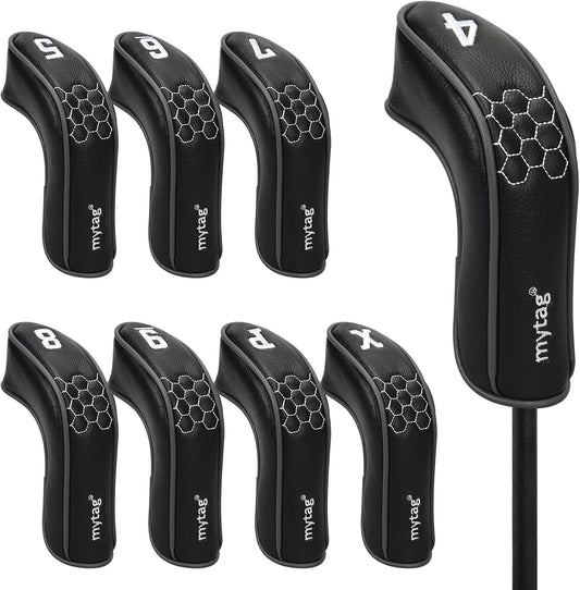 mytag 8PCS Golf Hybrid Iron Covers Set, Knit Hybrid Head Covers, Fits Cobra T Rail, Cleveland Launcher, Wilson Launch Pad, Tour Edge Hot Launch - Customizable