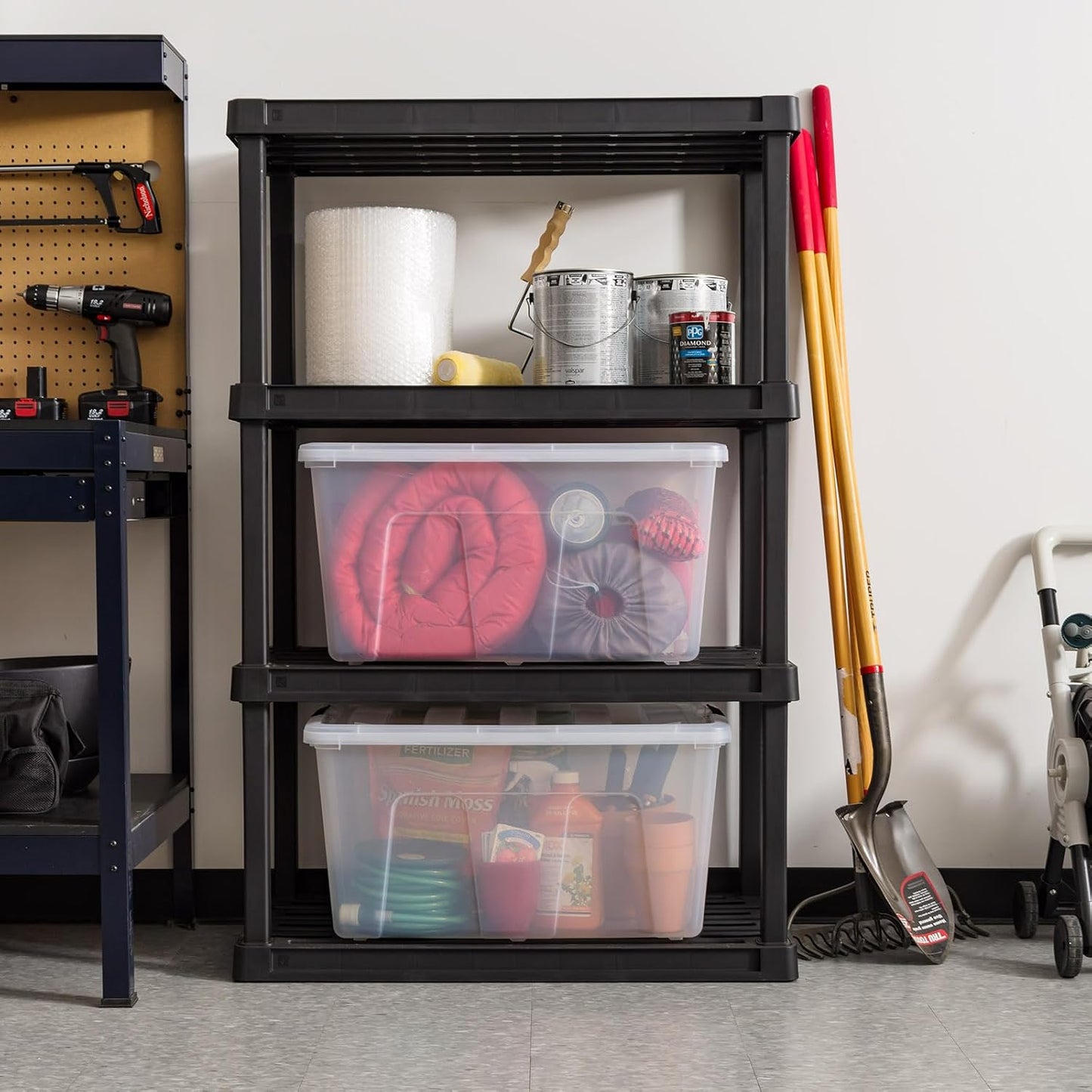 IRIS USA 94 Qt Stackable Plastic Storage Bins with Lids, 2 Pack - BPA-Free, Made in USA - See-Through Organizing Solution, Latches, Durable Nestable Containers, Secure Pull Handle - Clear