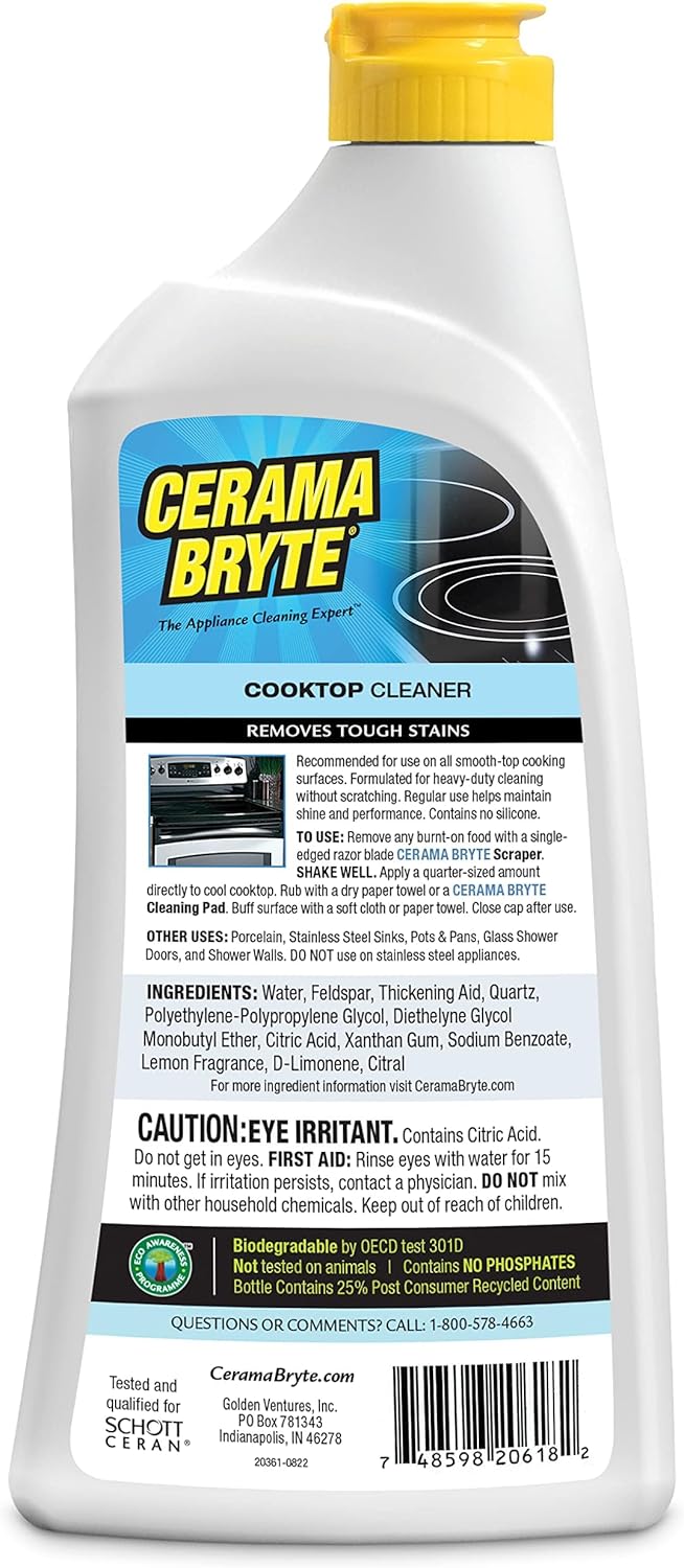 Cerama Bryte Removes Tough Stains Cooktop and Stove Top Cleaner for Glass - Ceramic Surfaces, 18 Ounces, 4 Pack