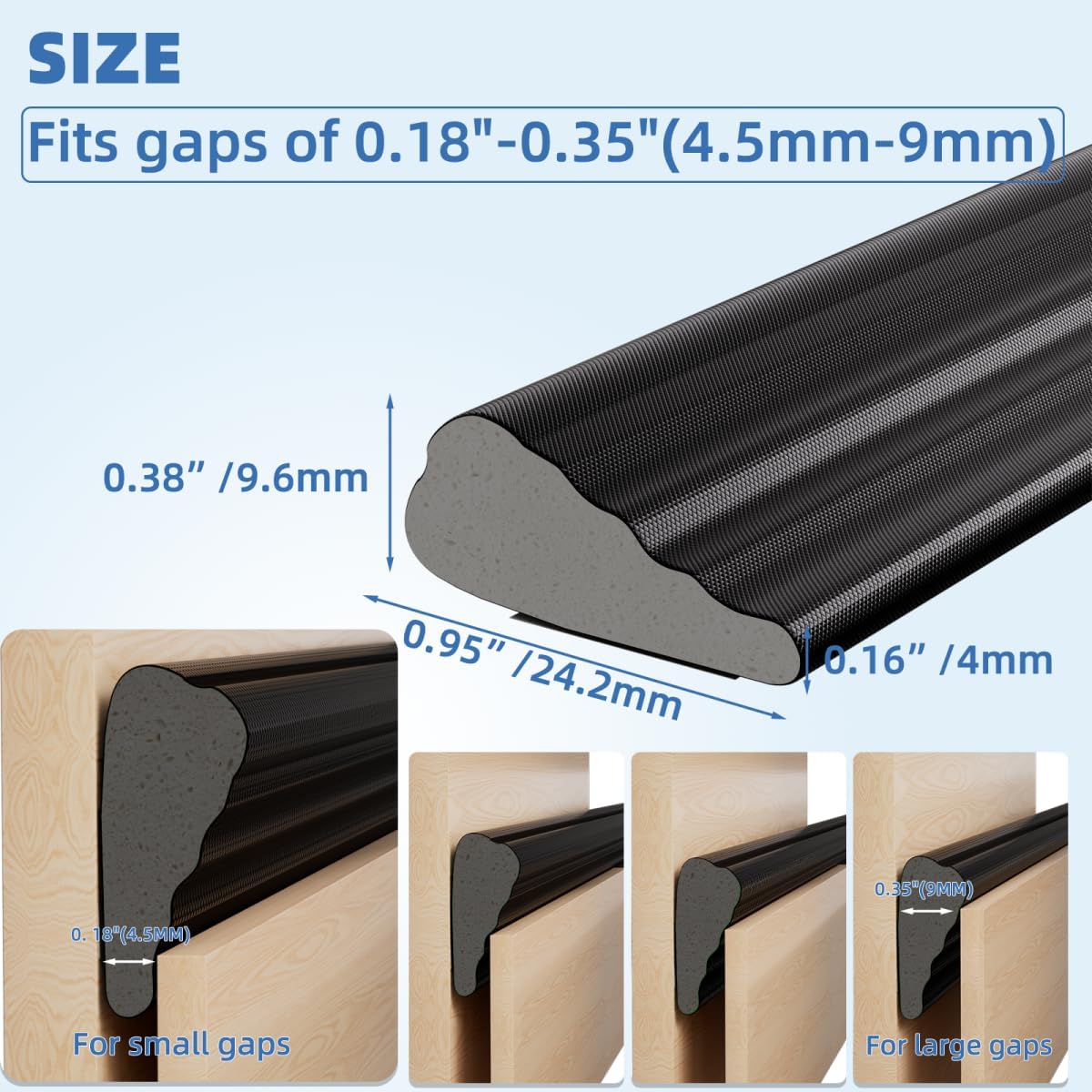 Wedge-Shape Window Weather Stripping Door Frame Seal Strip 2Pcs×196" Black,Upgrade Black Foam,Soundproofing,Draft Stopper,Winter Insulation,Noise Blocker, Gap Filler for Exterior Front Door Side