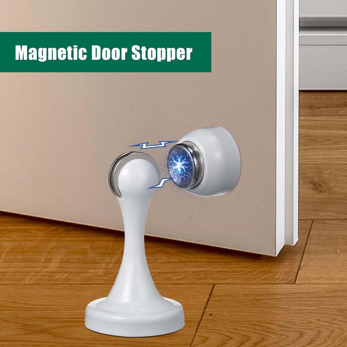 8 Pcs Magnetic Door Stoppers Stainless Steel Door Stops Magnetic Catch Holder with Screws for Wall Floor Mounted Wall Protector Hold (White)
