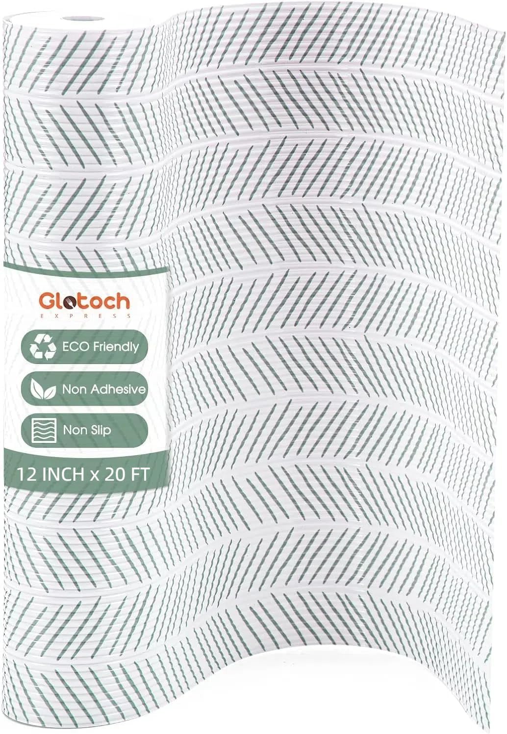Glotoch Shelf Liners for Kitchen Cabinets Non-Adhesive,12in x 20FT Non Slip Shelf Liner Waterproof Contact Paper for Cabinets and Drawers,Pantry, EVA Wire Shelf Liners,White and Green Herringbone