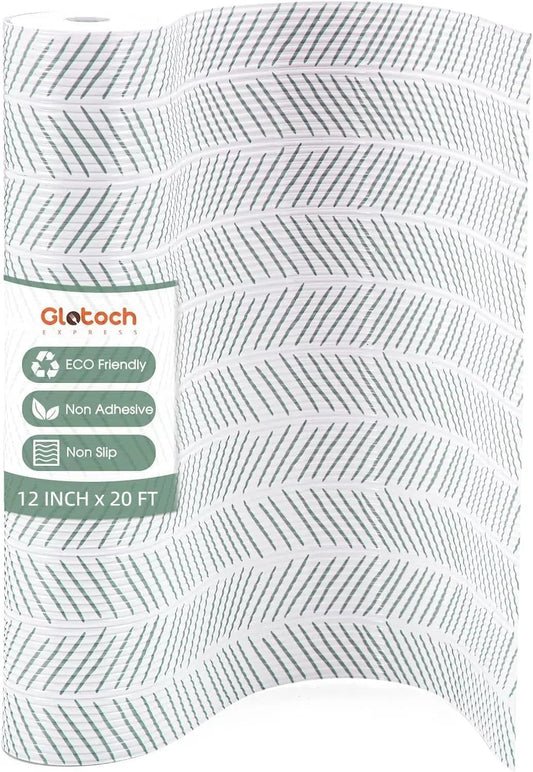 Glotoch Shelf Liners for Kitchen Cabinets Non-Adhesive,12in x 20FT Non Slip Shelf Liner Waterproof Contact Paper for Cabinets and Drawers,Pantry, EVA Wire Shelf Liners,White and Green Herringbone
