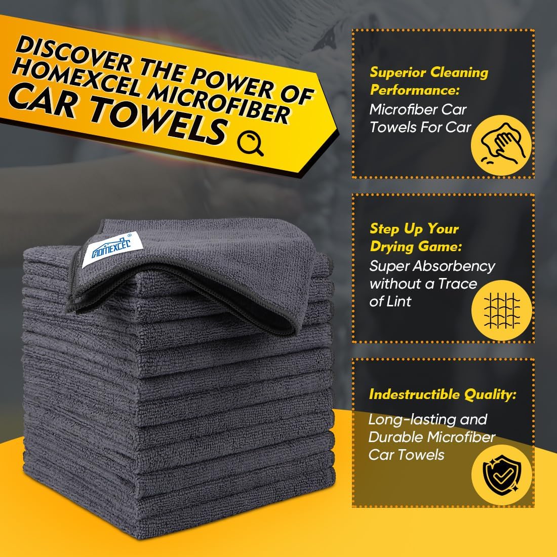 HOMEXCEL Microfiber Cleaning Cloth 20 Pack 11.5 x 11.5 inch Microfiber Towels for Cars Ultra Absorbent Car Washing Cloth Lint Free Streak Free Cleaning Rags for Car Kitchen Window Grey