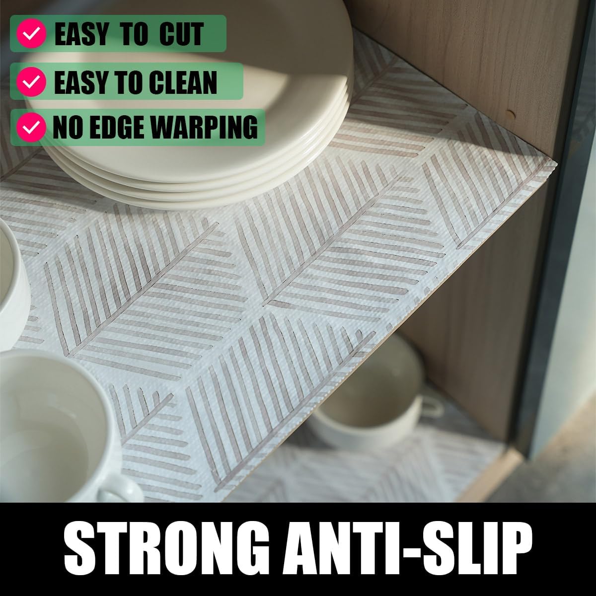 Shelf Liners for Kitchen Cabinets, 16IN x 10FT Non Adhesive and Strong Non-Slip Shelf Cabinet Drawer Liners for Kitchen Wire Fridge, Waterproof Shelf Drawer Liner,Easy to Clean