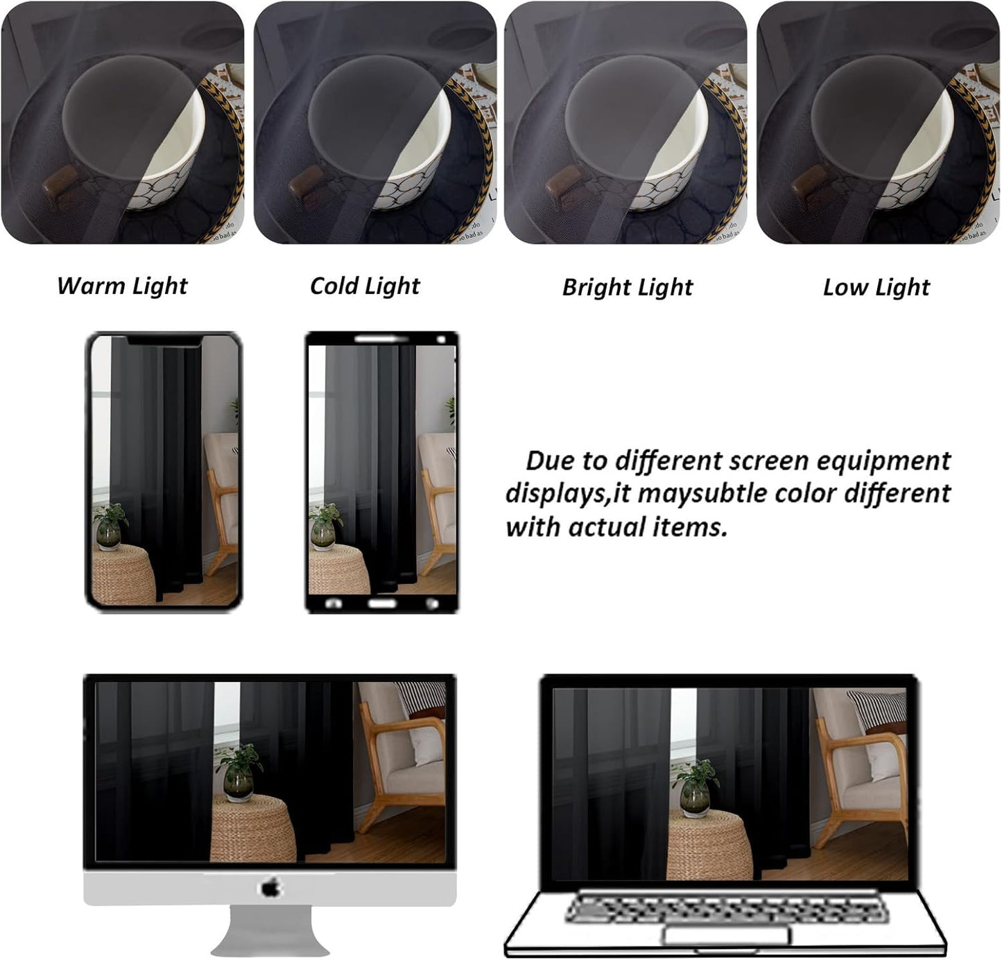 Chyhomenyc Black Sheer Curtains 90 Inches Long 2 Panels, Light Filtering Black Curtains for Living Room, Soft Gentle Voile Rod Pocket Bedroom Window Drapes, 59Wx90L Inch, 2PCS