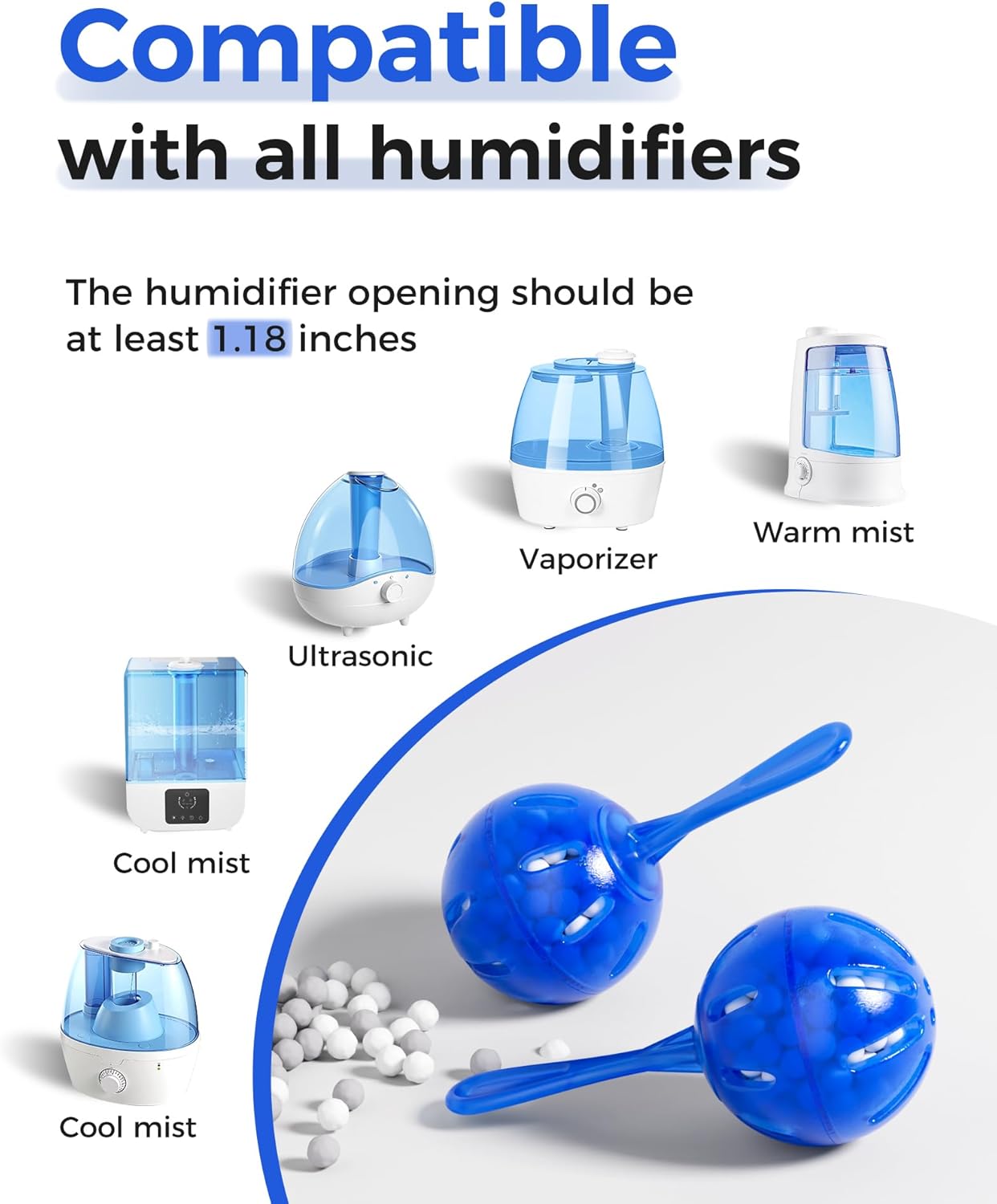 Humidifier Cleaner Anti-Scale Balls: Stop White Dust, Extend Humidifier Life, Prevents Hard Water Build-Up, Easy Use, 16 Pack