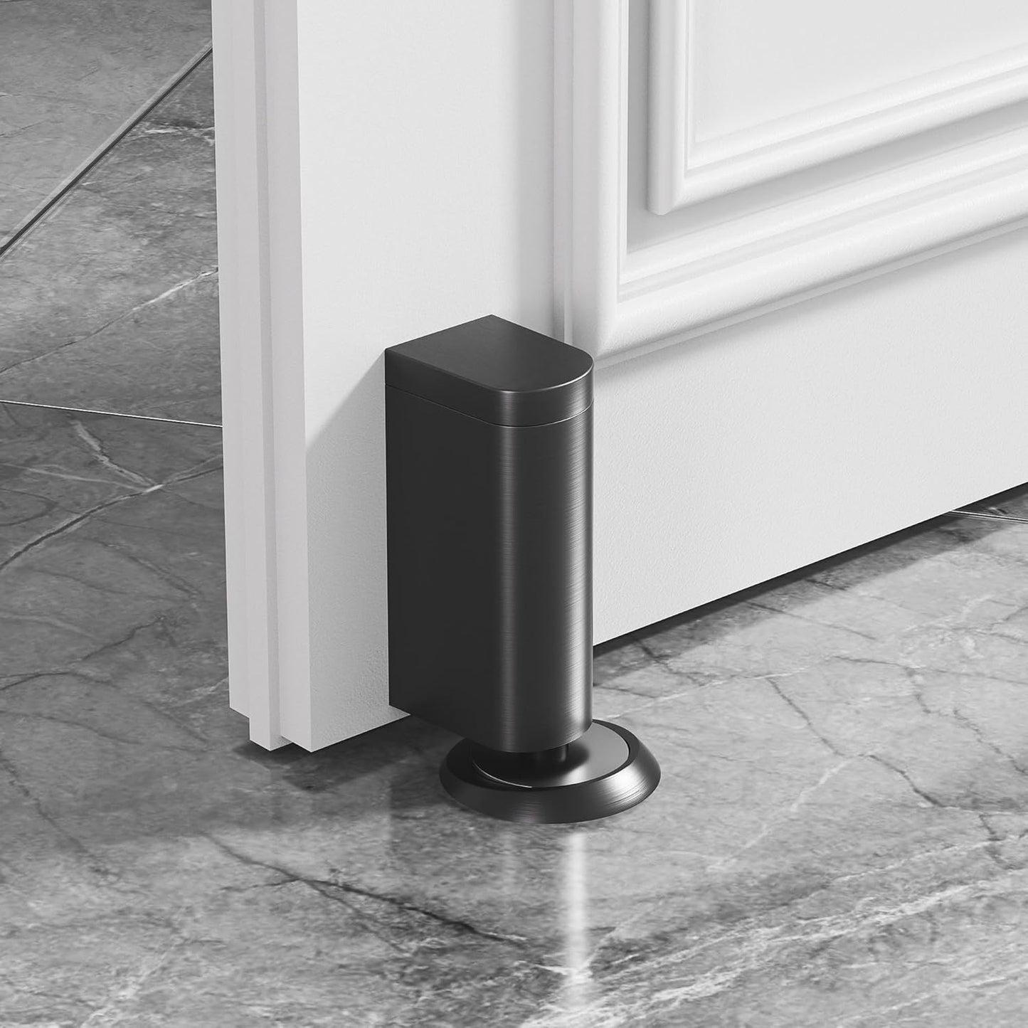 Windproof Magnetic Door Stoppers, 0-0.78" Stroke Mechanical Doorstop, No-Hole Flooring Door Suction with 3M Strong Adhesive and Screws, Black, 1 Pack