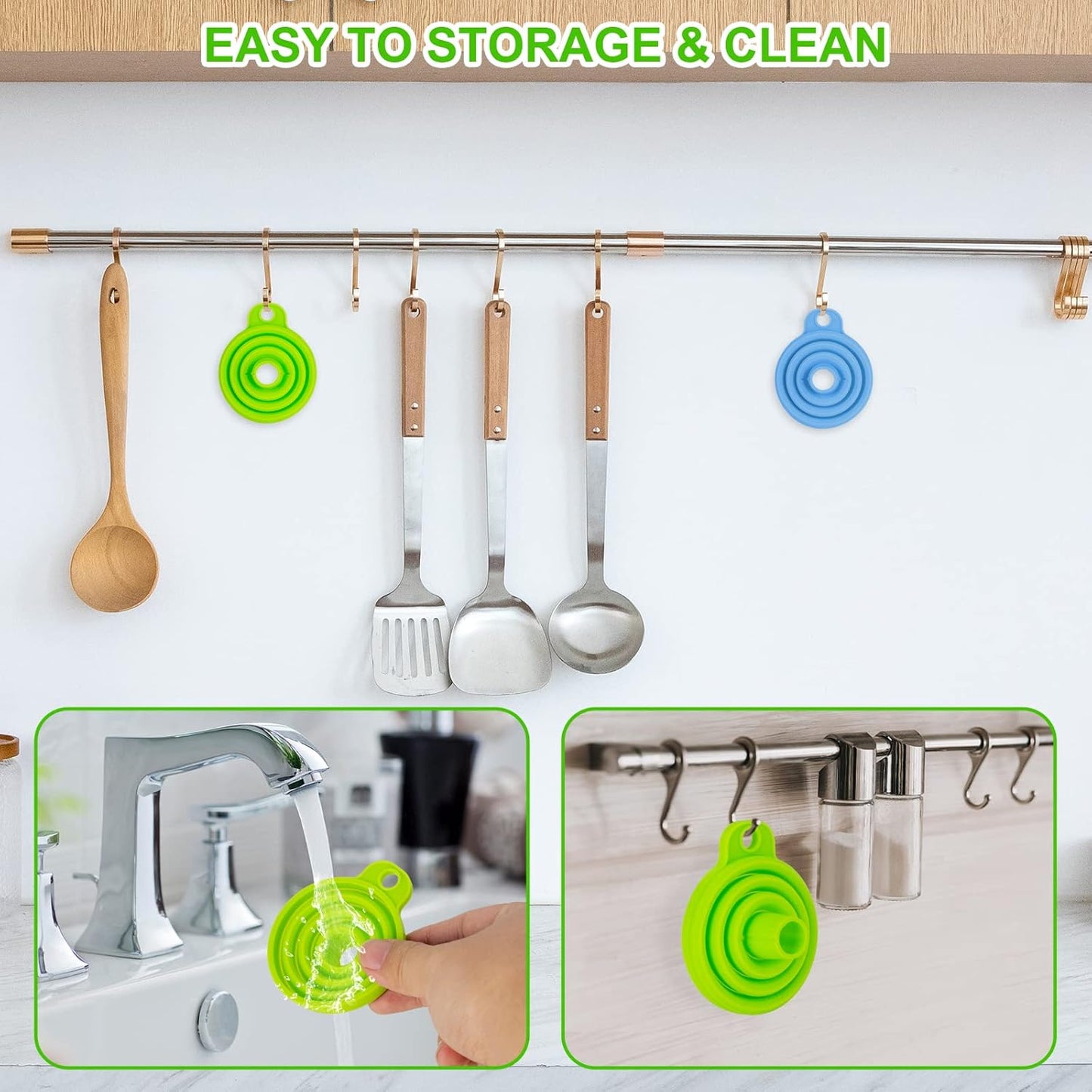 Kitchen Funnel Set 7 Pack, Collapsible Silicone Funnel for Filling Bottles, Beverage, Lab, Oil, Paint - Kitchen Gadgets Accessories Multicolor