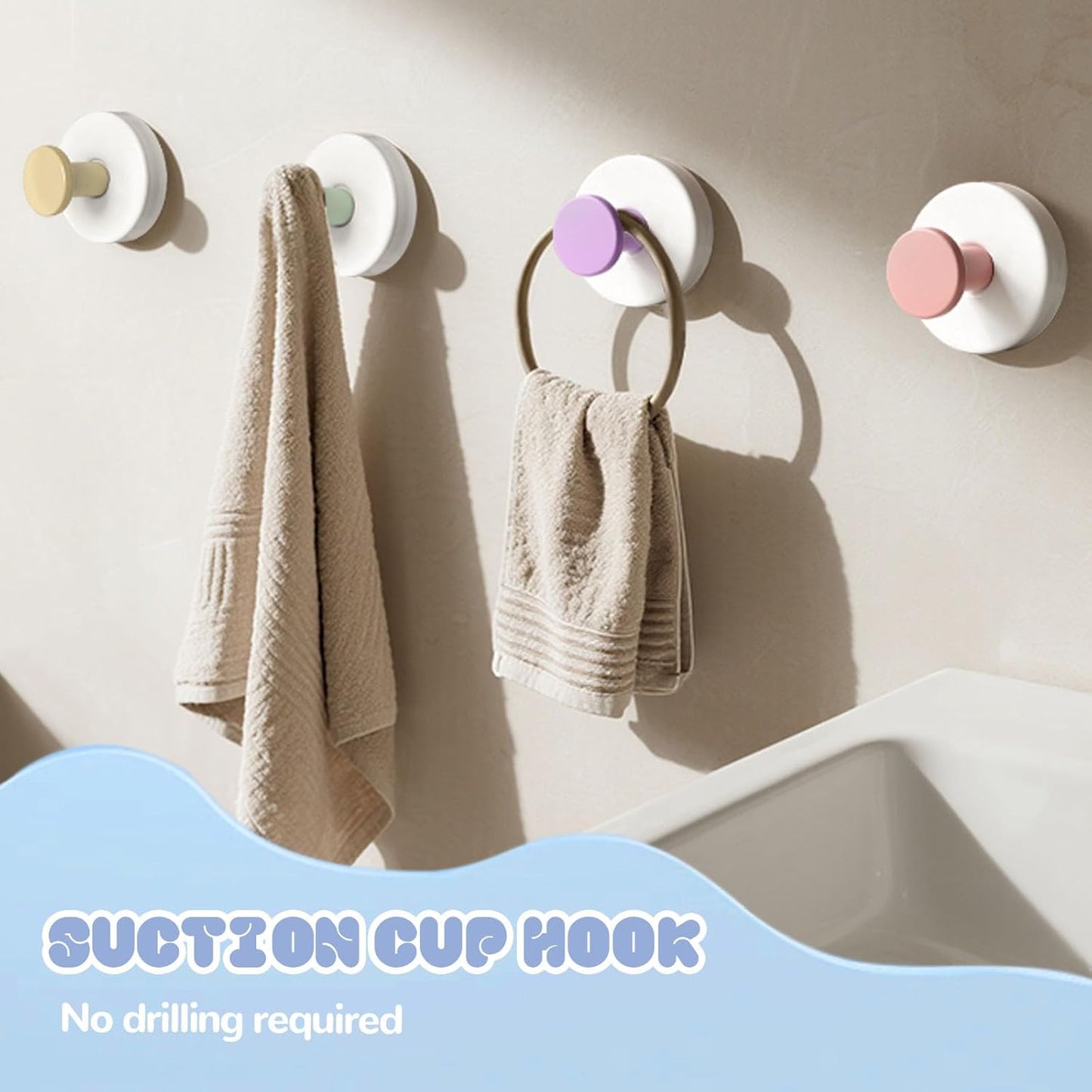 4 Pcs Suction Cup Hook for Shower，304 Stainless Steel Removable Hooks，Towel Hook，Suction Hook for Bathroom, Bedroom, Glass Window