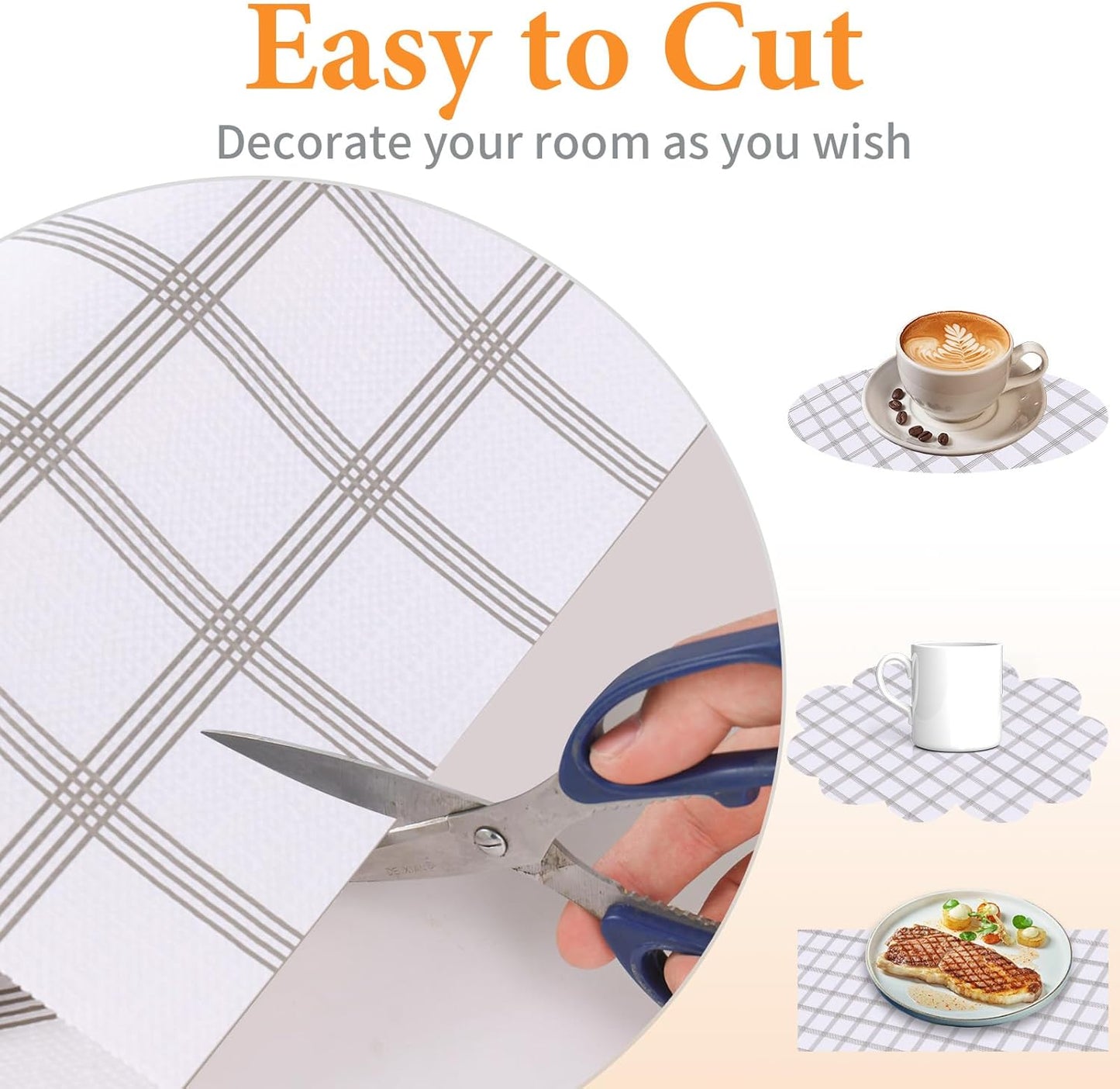 Shelf Liner for Kitchen Cabinets Non Adhesive Drawer Liner Non-Slip Thickened Shelf Liner Paper Strong Easy to Clean for Tool Box Refrigerator with Knife and Tape Measure, White Square, 11.8 x 354 in