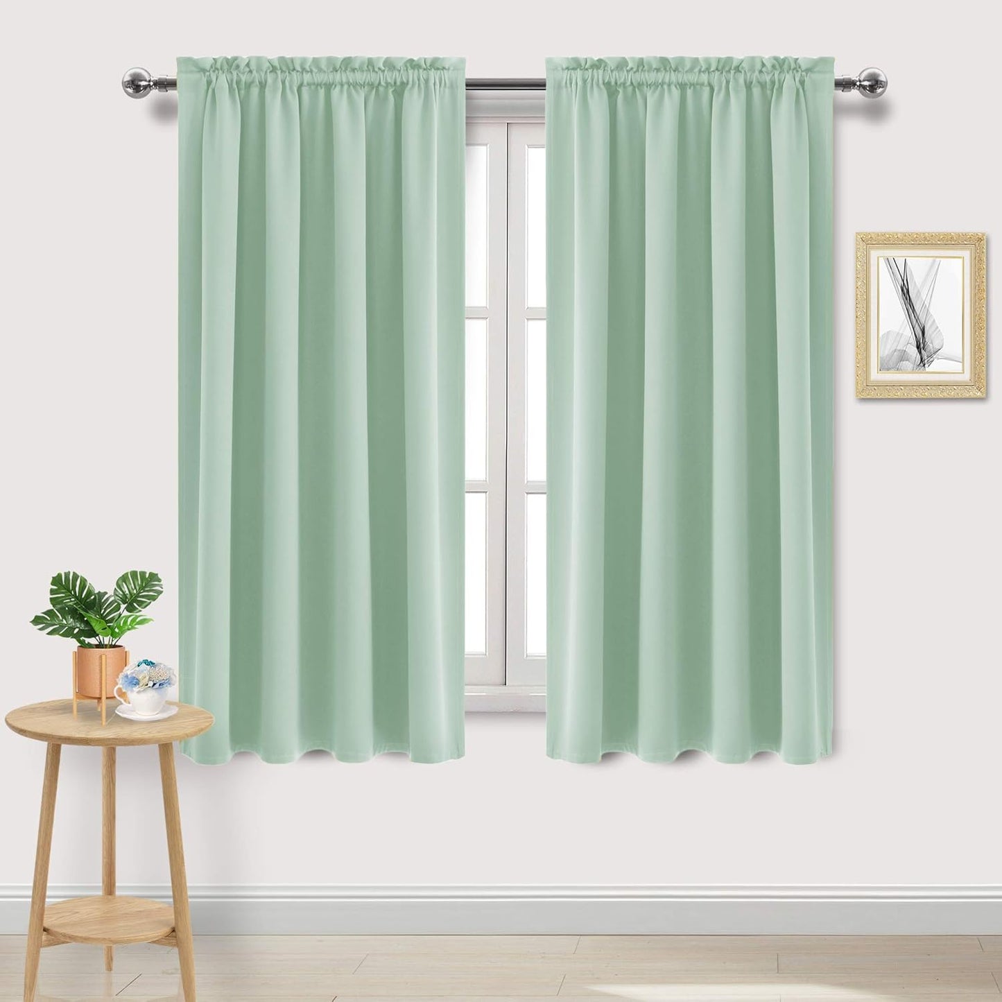 DWCN Blackout Curtains Room Darkening Thermal Insulated Bedroom Curtains Window Curtain Panels, 52 x 63 inches Long, Set of 2 Light Green Rod Pocket Drapes