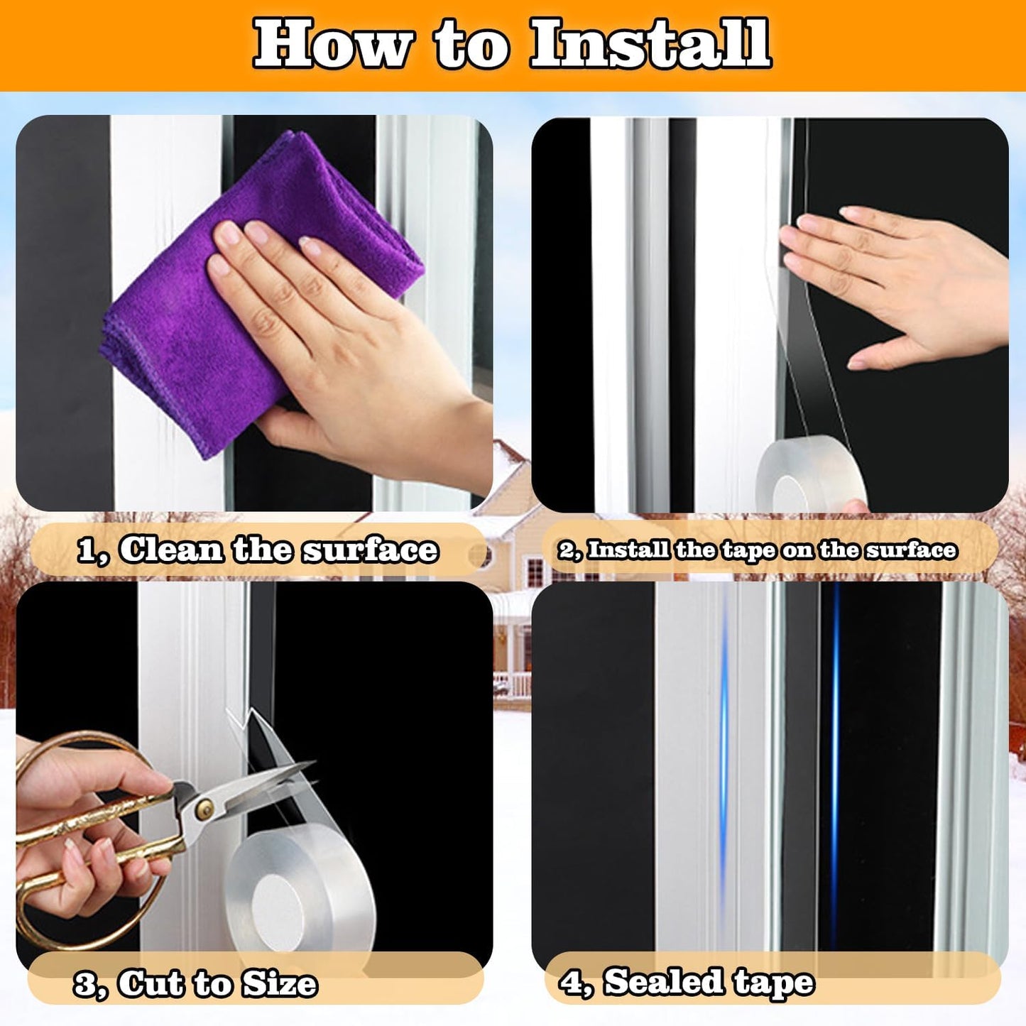 Transparent Window Weather Sealing Tape 2.76 Inch x 16.5 FT Weather Stripping Residue-Free Clear Window Insulation Caulk for Shower Glass Gaps and Clear Tape Doors Windows Windproof