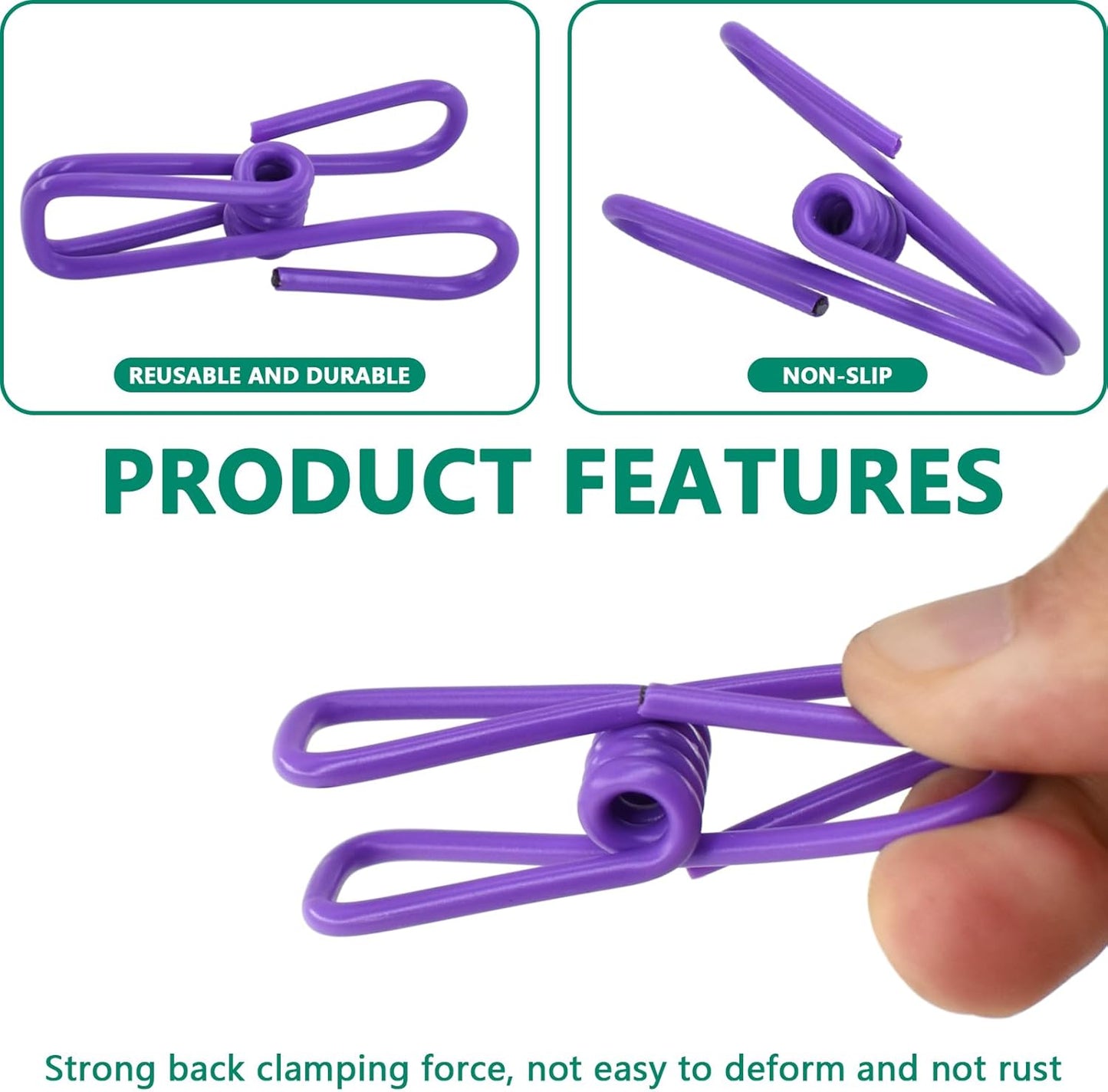 50 Packs Steel Wire Clips Vinyl Plastic Coated Multi-Function Colored Utility Clothesline Clip for Laundry Hanging, Kitchen Bag Sealing, Multi-Purpose Clothespins