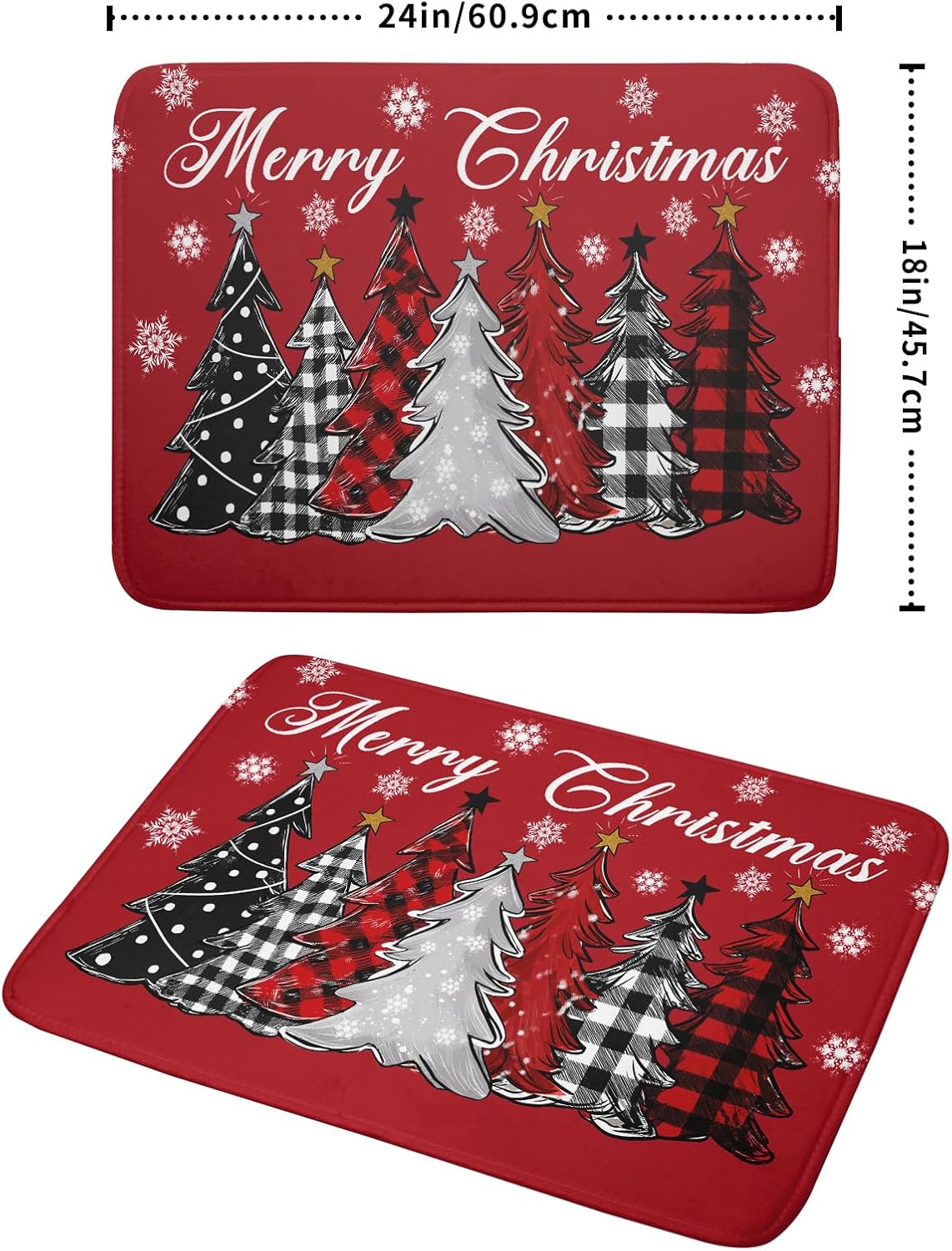 Merry Christmas Dish Drying Mats for Kitchen Counter 18x24 Inch Christmas Tree Snowflake Mat Xmas Buffalo Plaid Dish Rack Mat Reversible Absorbent Dishes Pad Kitchen Accessories for Counter tops
