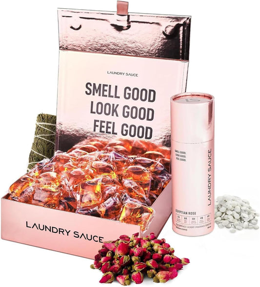 Laundry Sauce - Luxury Scented Laundry Detergent Pods & Scent Booster Bundle (Egyptian Rose), Premium Laundry Washing Pods with High-End, Sophisticated Fragrances - Dye Free & HE Compatible