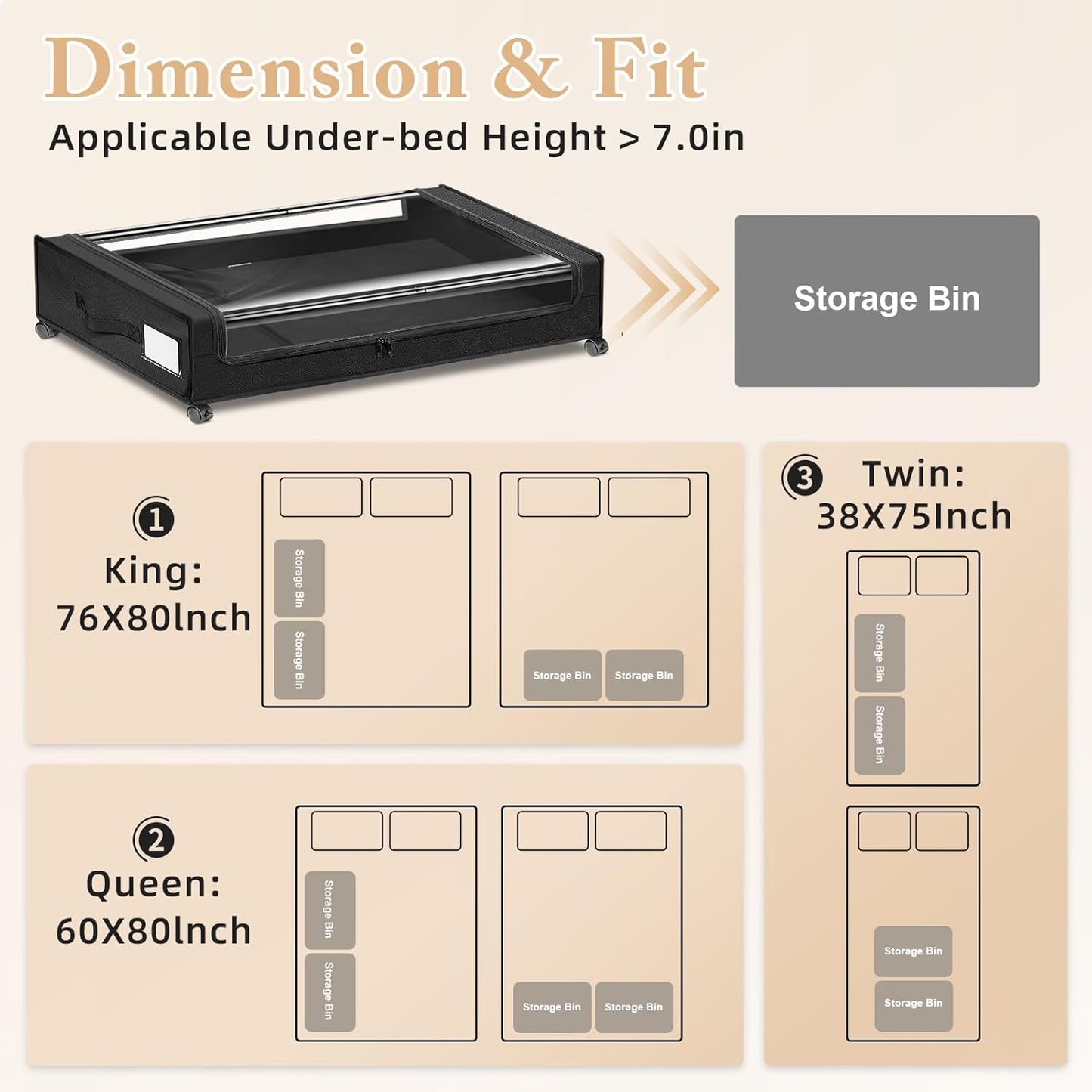 Under Bed Storage with Wheels 2-Pack，Under Bed Storage Containers XXL，Underbed Shoes Storage with Clear Lid,Rolling UnderBed Metal Drawer for Clothes Blankets Easy Pull-out Black