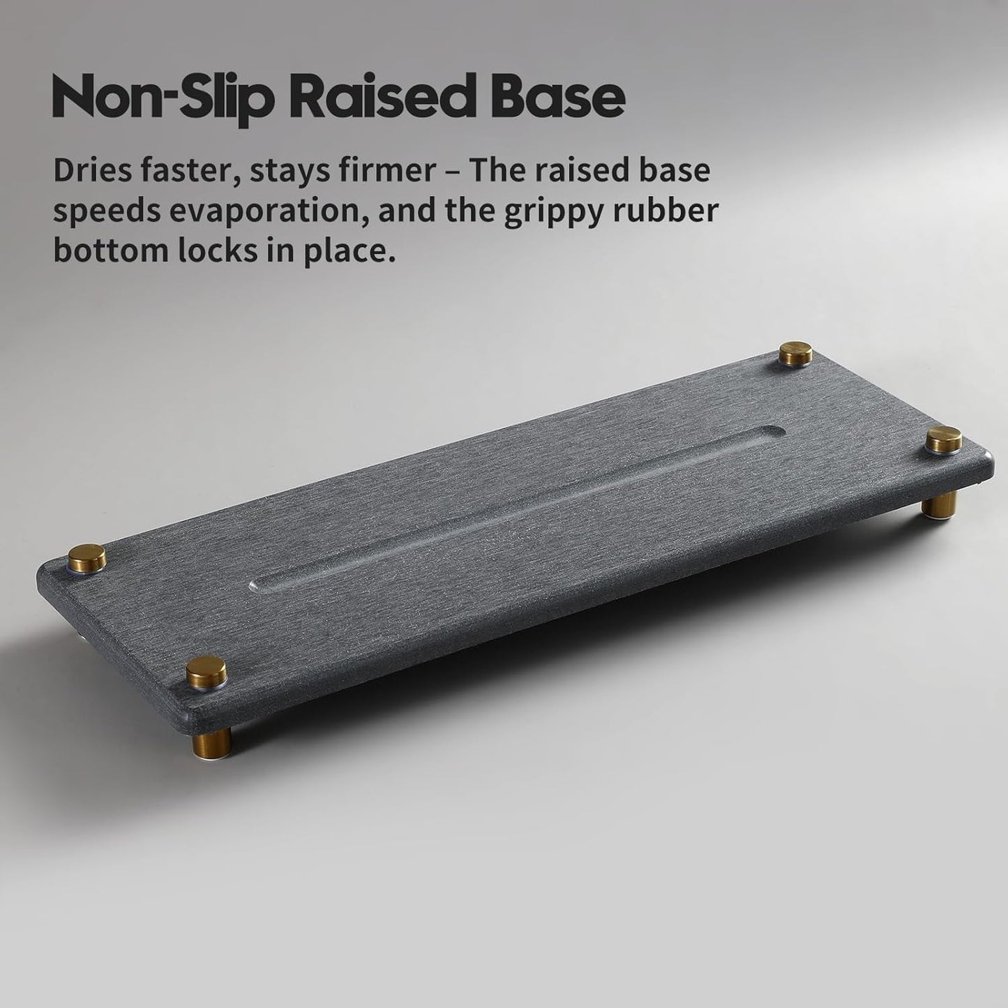 Kitchen Sink Caddy Water Absorbing Stone Drying Tray, Diatomite Bathroom Sink Organizer, Faucet Counter Mat Coaster, Soap Dish Rack Riser Dispenser Sponge Holder, Dark Gray Gold -12.5" x 4.5"