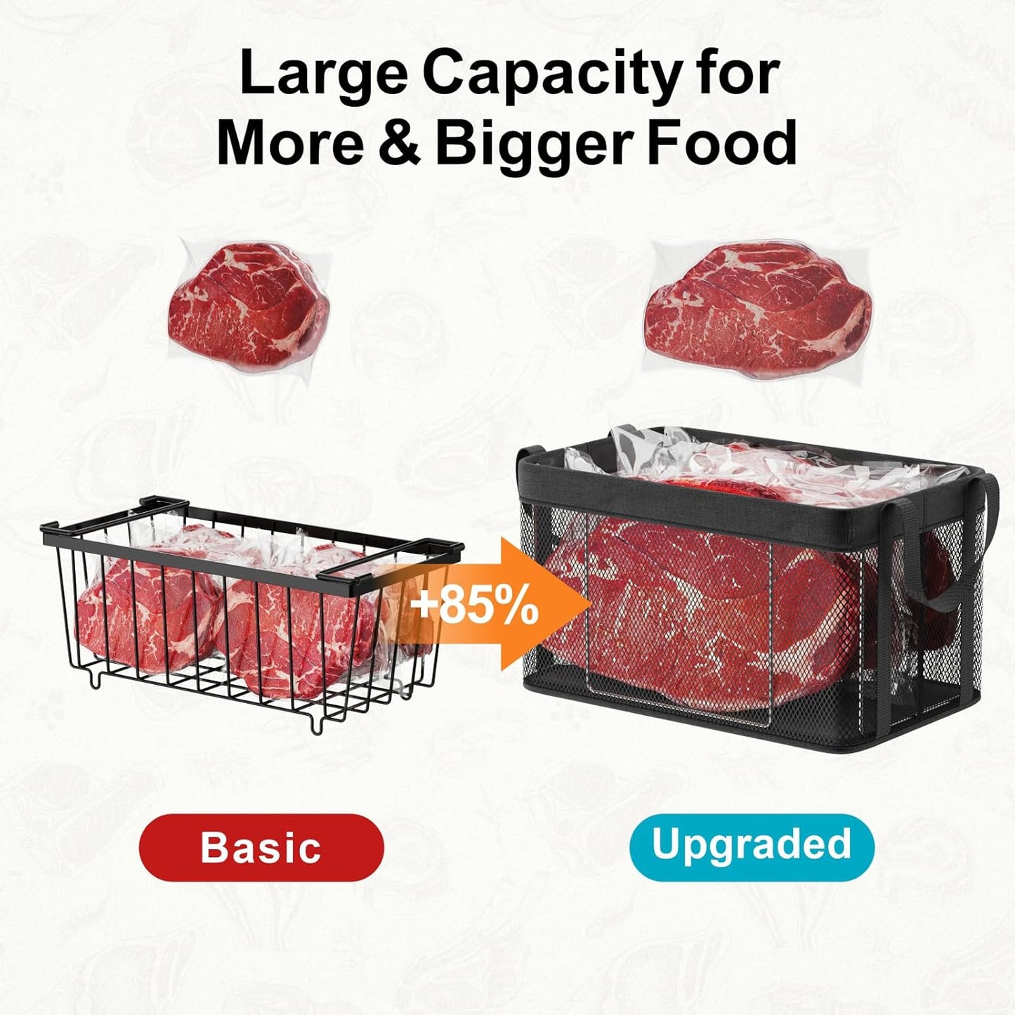 iSPECLE Freezer Organizer Bins - 3 Pack Large Stackable Deep Freezer Organizer Bins for 5 to 7 Cu.Ft Chest Freezers Easy Get Foods without Digging, Faster Freezing Better Freshness, Black