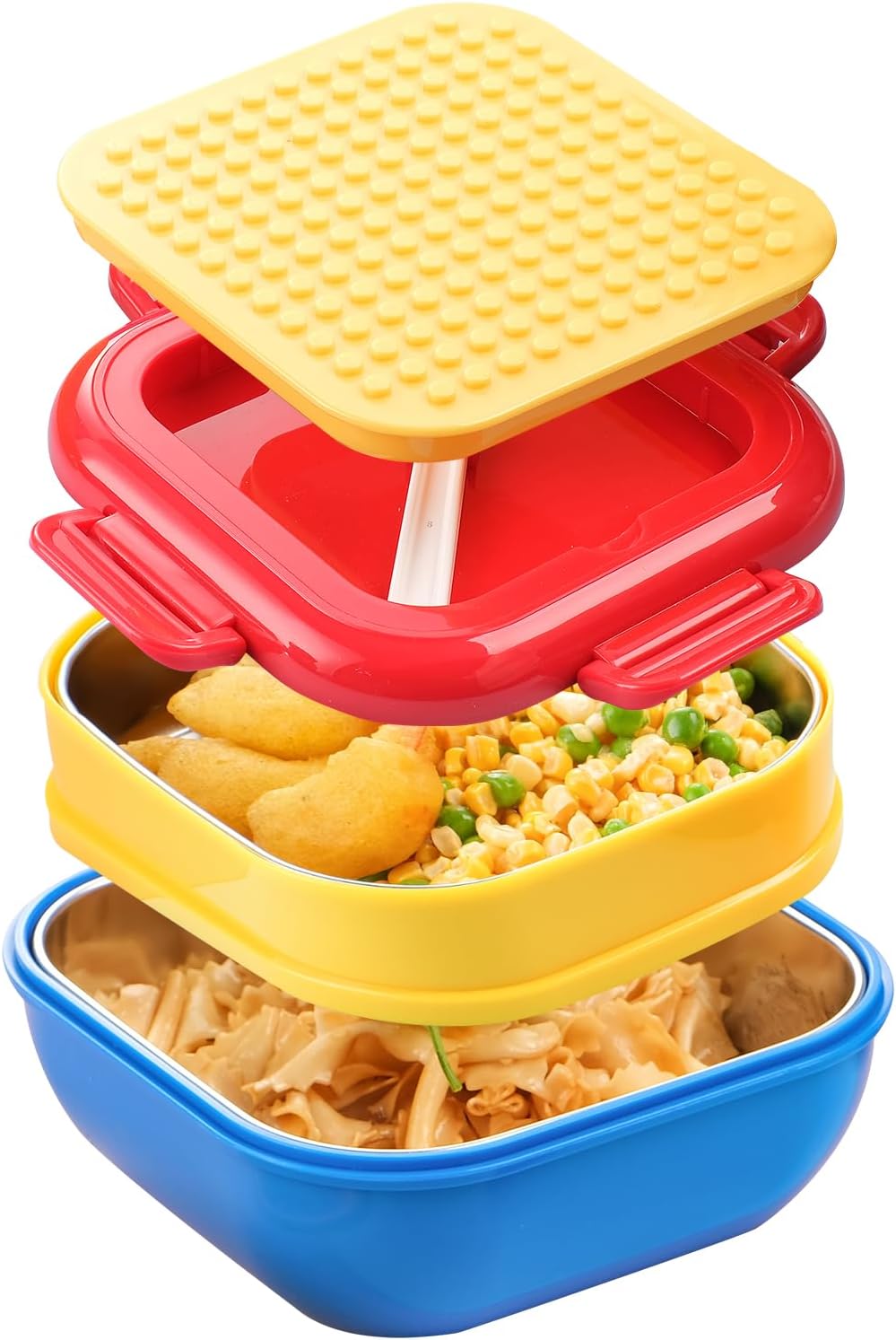 Lunch Box for Kids- Stainless Steel, Microwave Safe DIY Double Layer Leak-Proof Stackable Bento Container(19.5 oz)