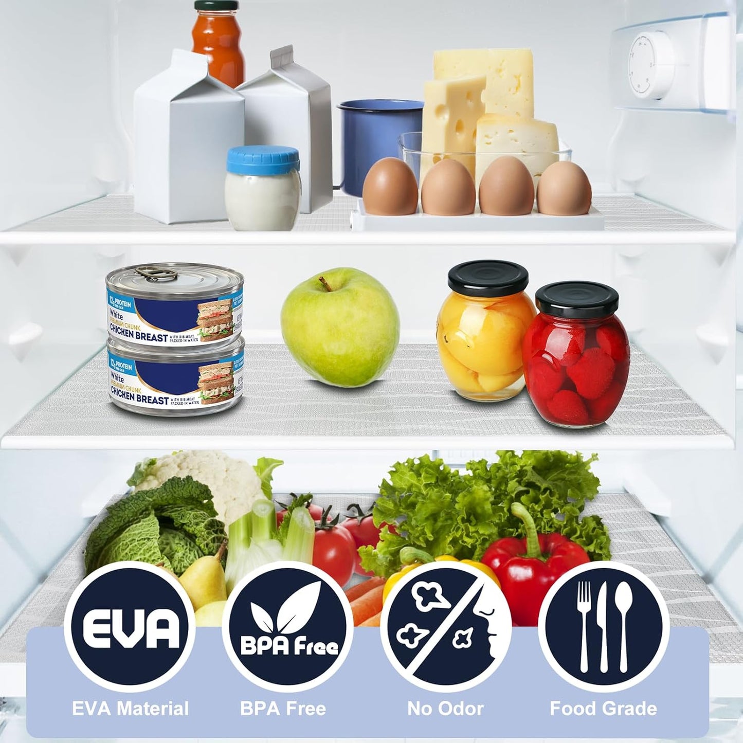 Shelf Liner, Waterproof Refragerator Liner, Drawer Liners for Kitchen Cabinet, Bathroom Sink Mat No Slip Cupboard Mats Non Adhesive Fridge Liner EVA Place Mats Roll - Clear Wave 12"×236.2"