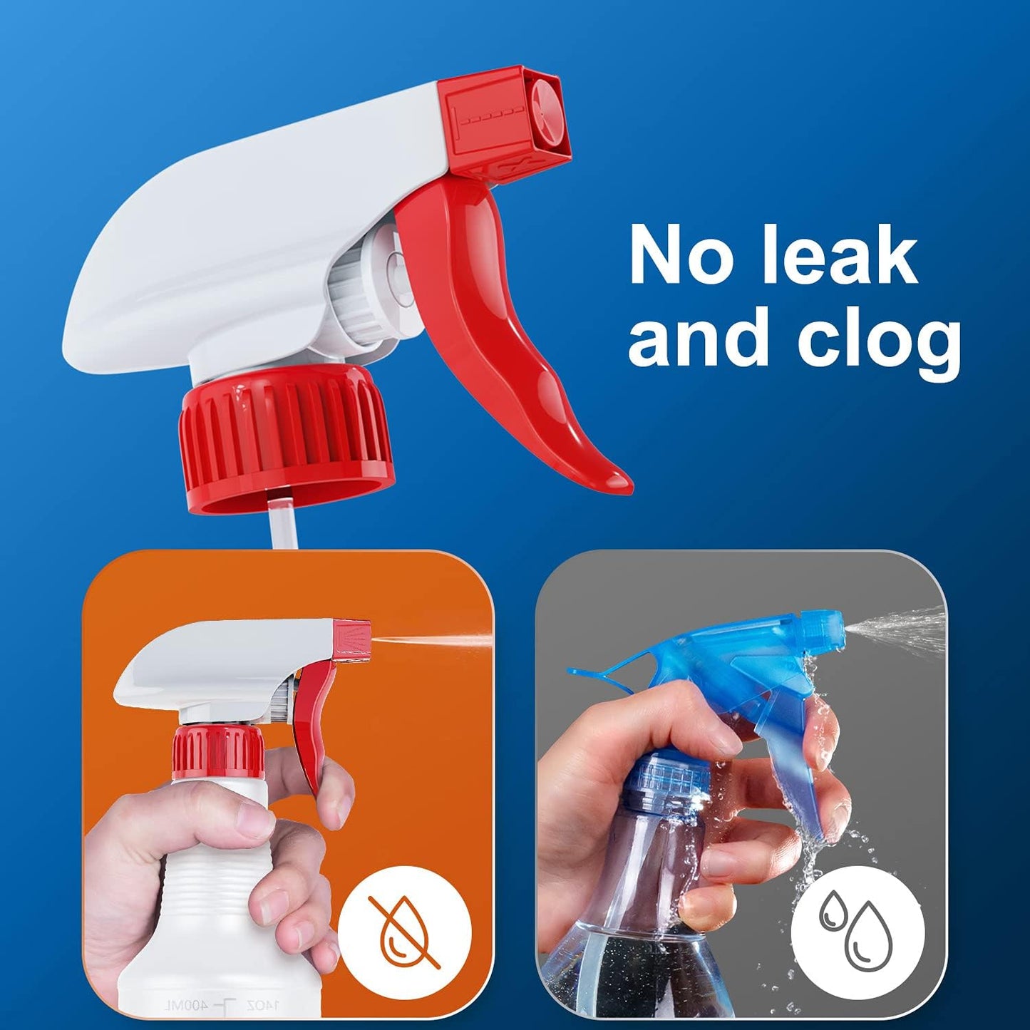 Veco Spray Bottle (2 Pack&2 extra Nozzle,16 Oz) with Measurements and Adjustable Nozzle, HDPE Plastic Spray Bottles for Cleaning Solution, Household/Commercial/Industrial Use, No Leak and Clog